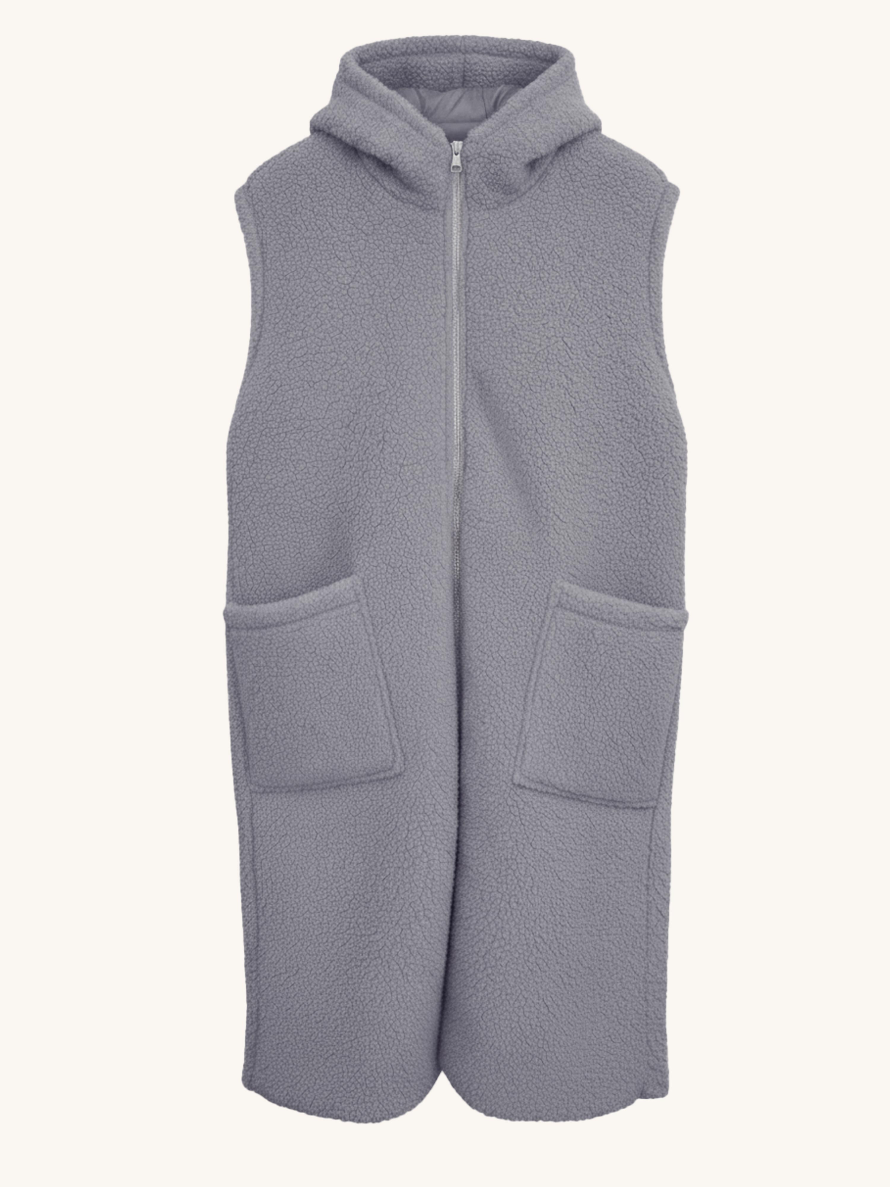 Teddylook Long Weste mit Kapuze - Grau