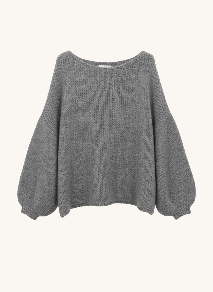 Oversize Cropped Strickpullover - FLAUSCHI - Grau