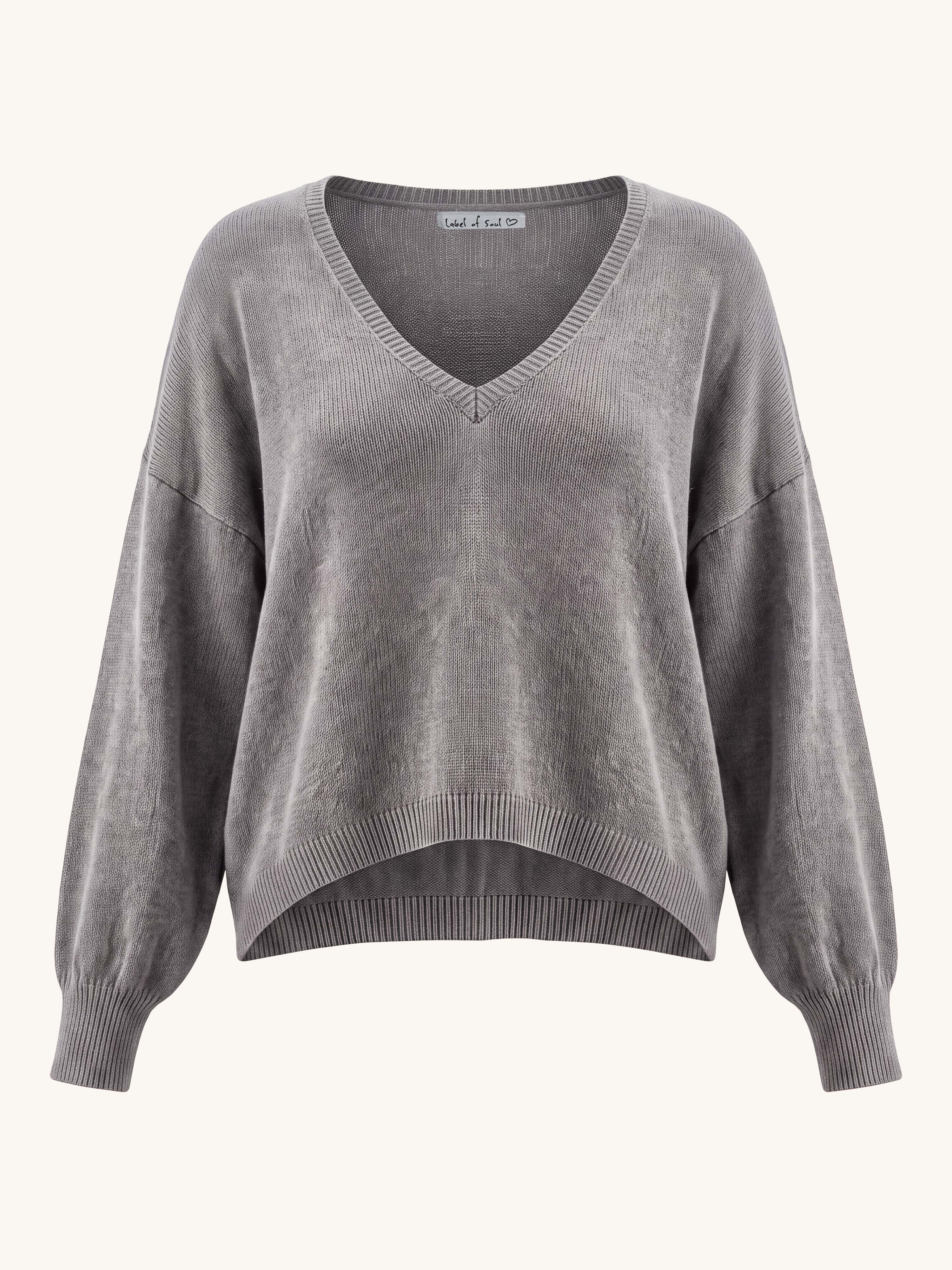 Cropped Viskose Pullover mit V-Ausschnitt - Grau