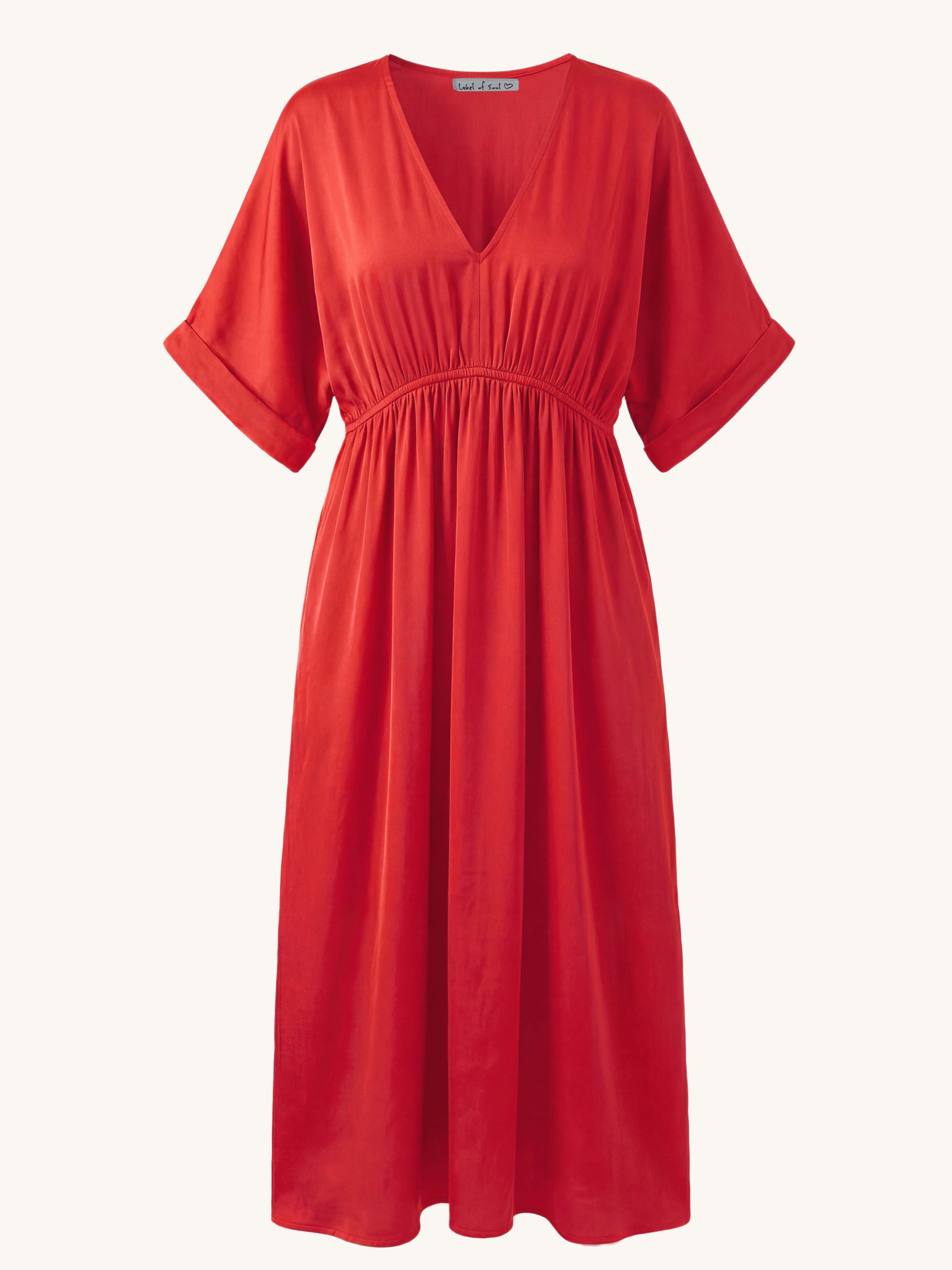 Viskose Kleid mit V-Ausschnitt - CURVY - Rot