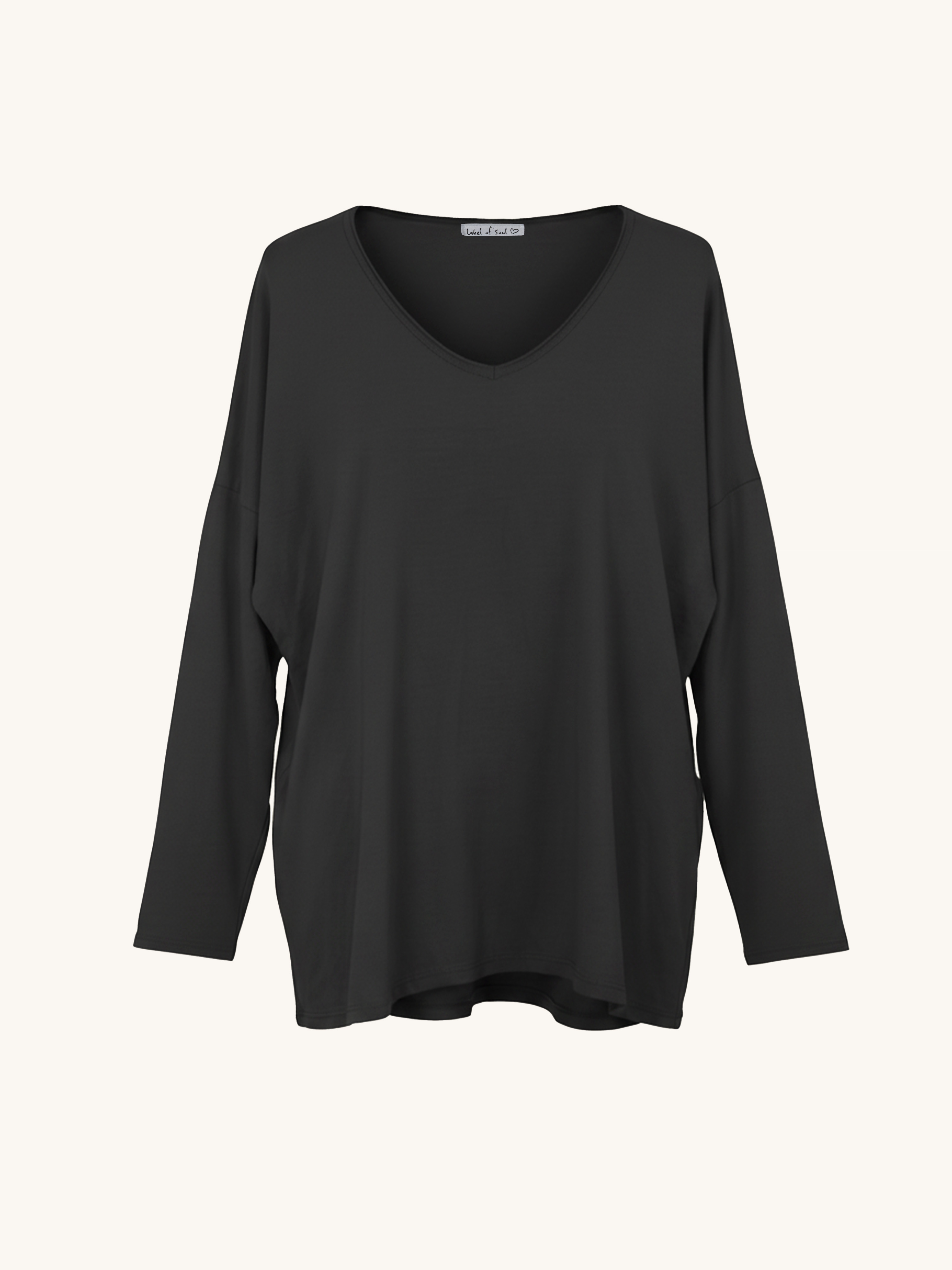 Basic Langarmshirt V-NECK - Schwarz