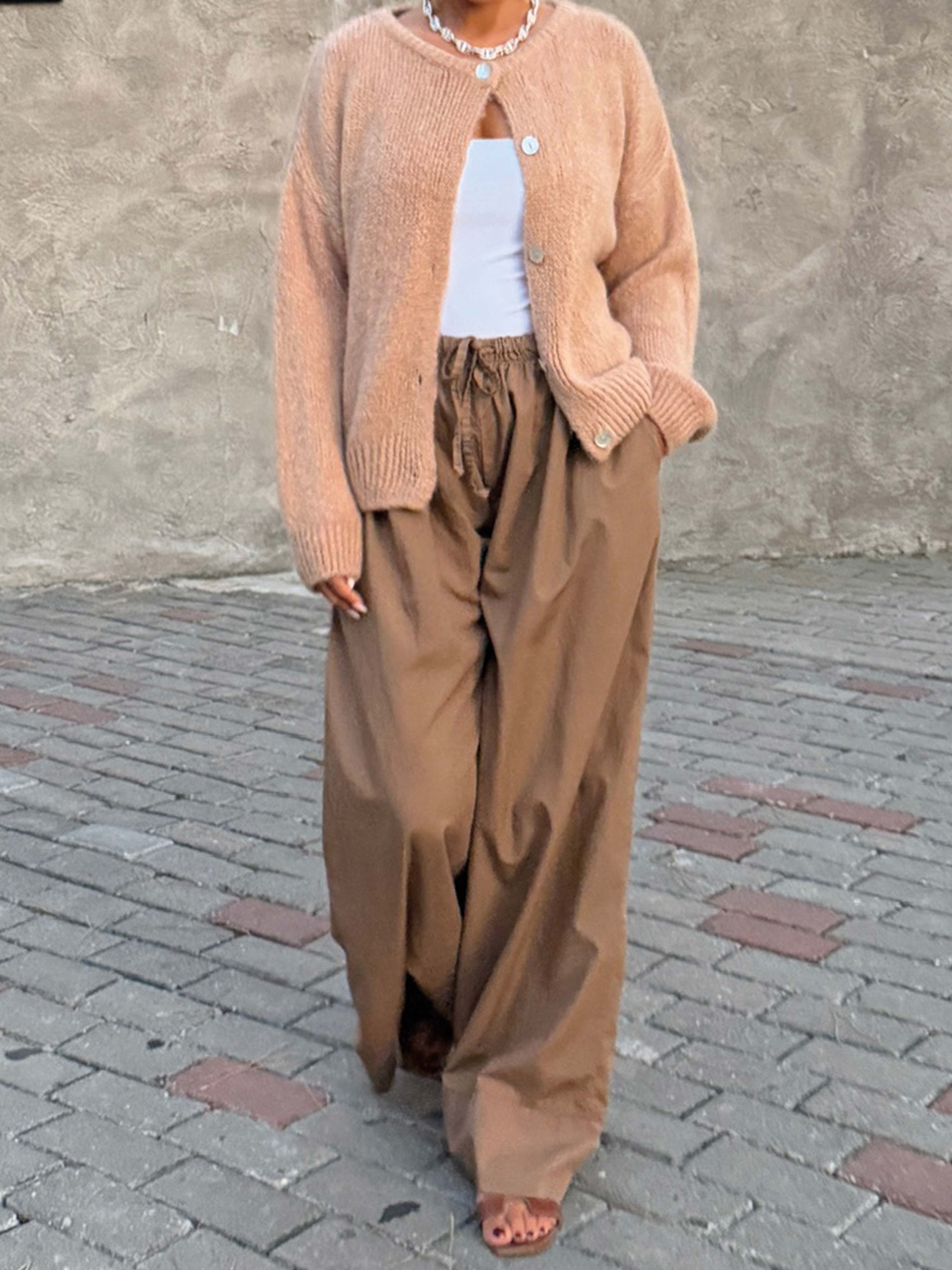 Basic Oversize Cotton Palazzo Hose - Coffee