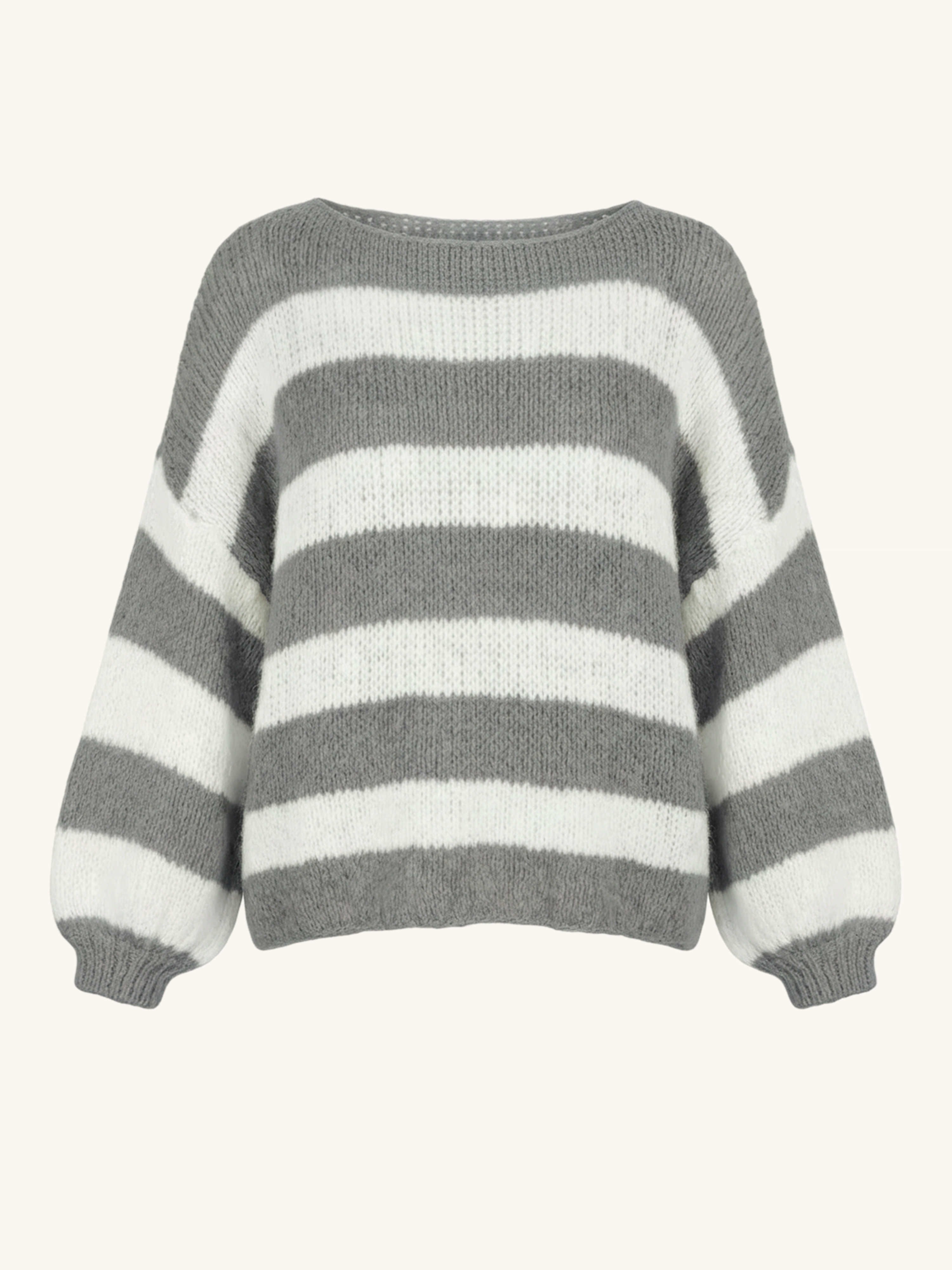 Oversize Cropped Strickpullover - FLAUSCHI - STRIPES - Grau