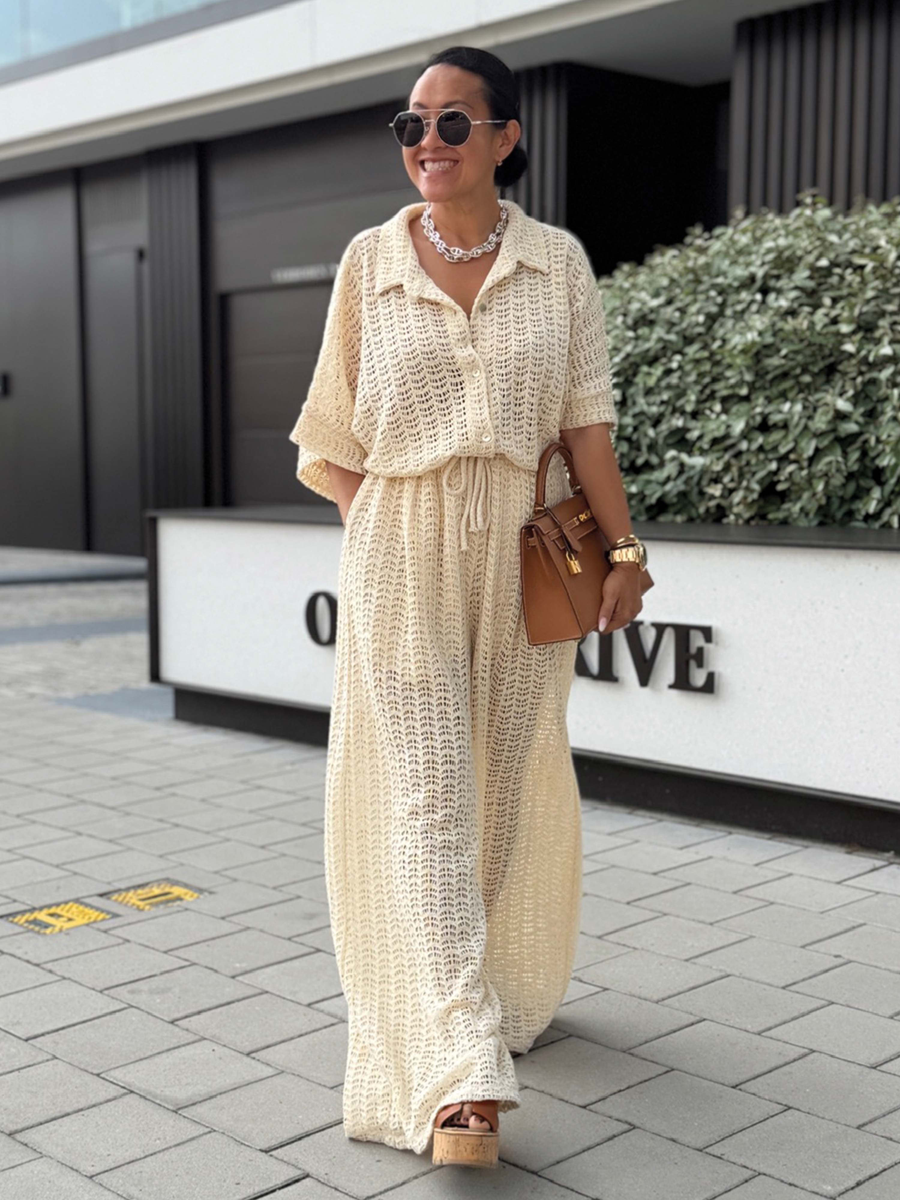 Oversize Kurzarm Häkel Hemd MANACOR - Creme