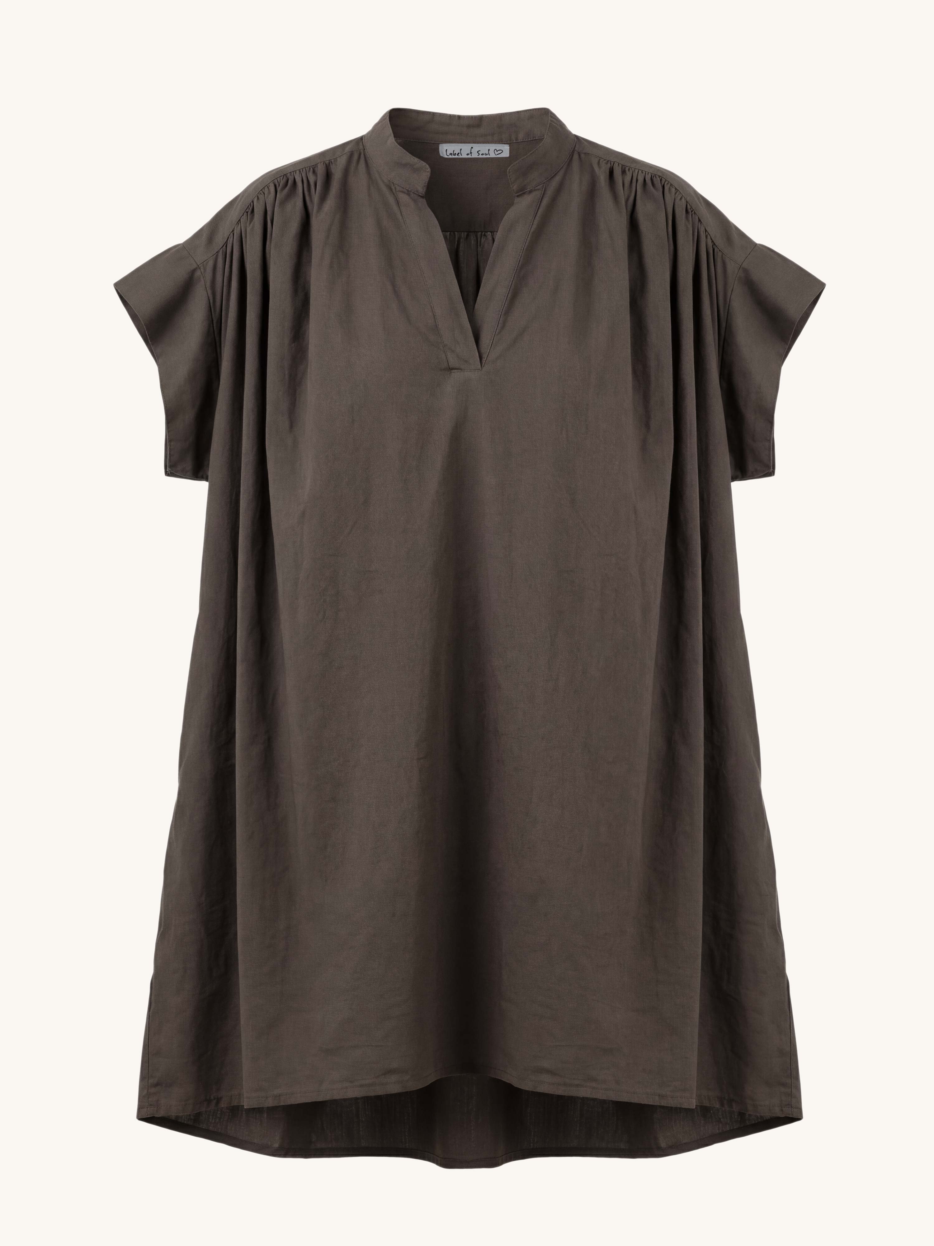 Cotton Vokuhila Oversize Tunika Midi mit Taschen - Schoko