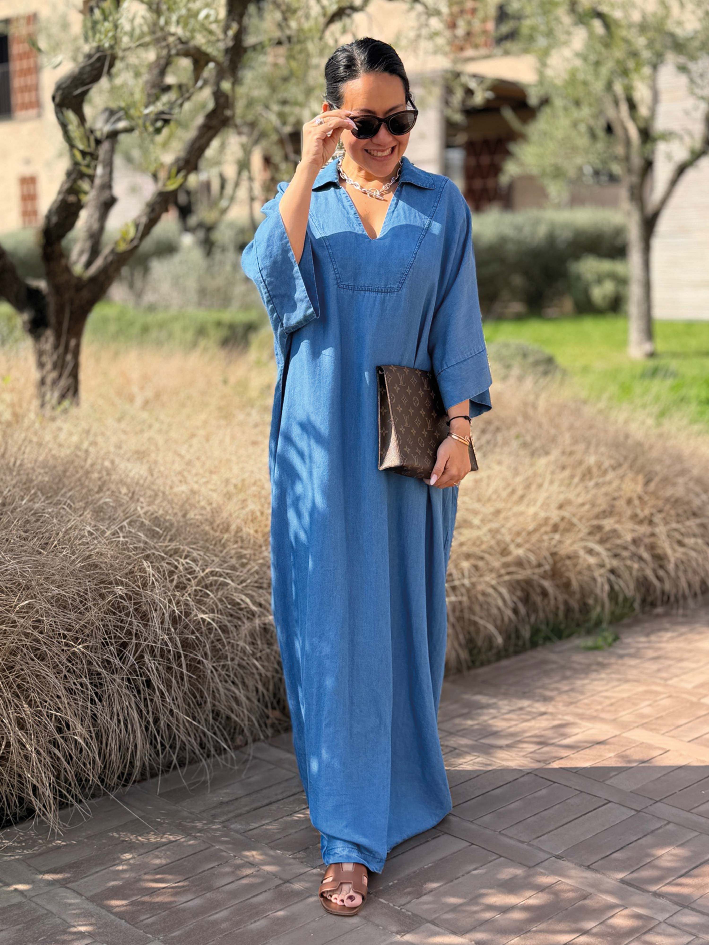 Lyocell Oversize Hemd Tunika Long - Medium Blue