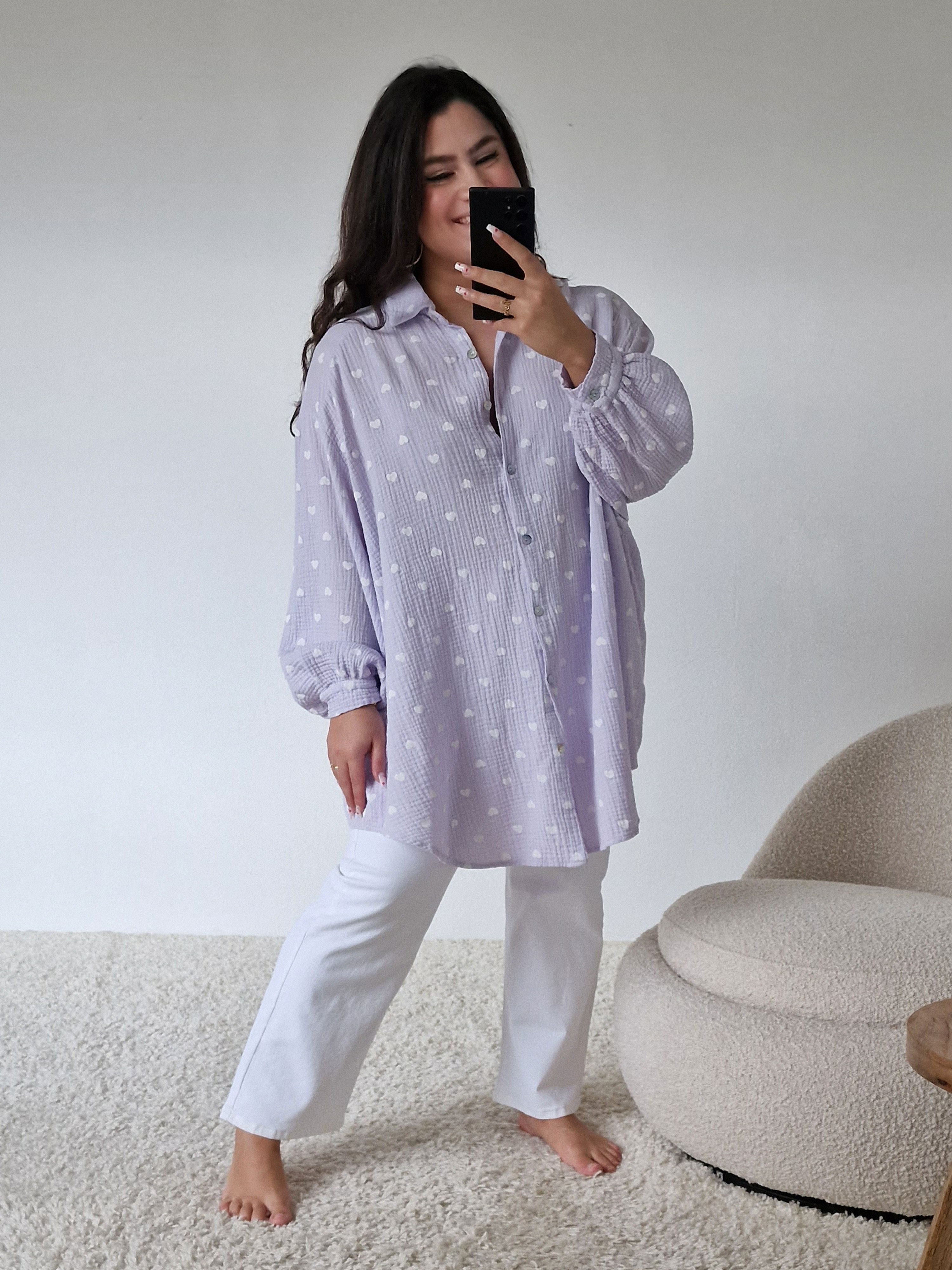 Musselin Long Oversize Bluse - Must Have - LOULOU - Flieder