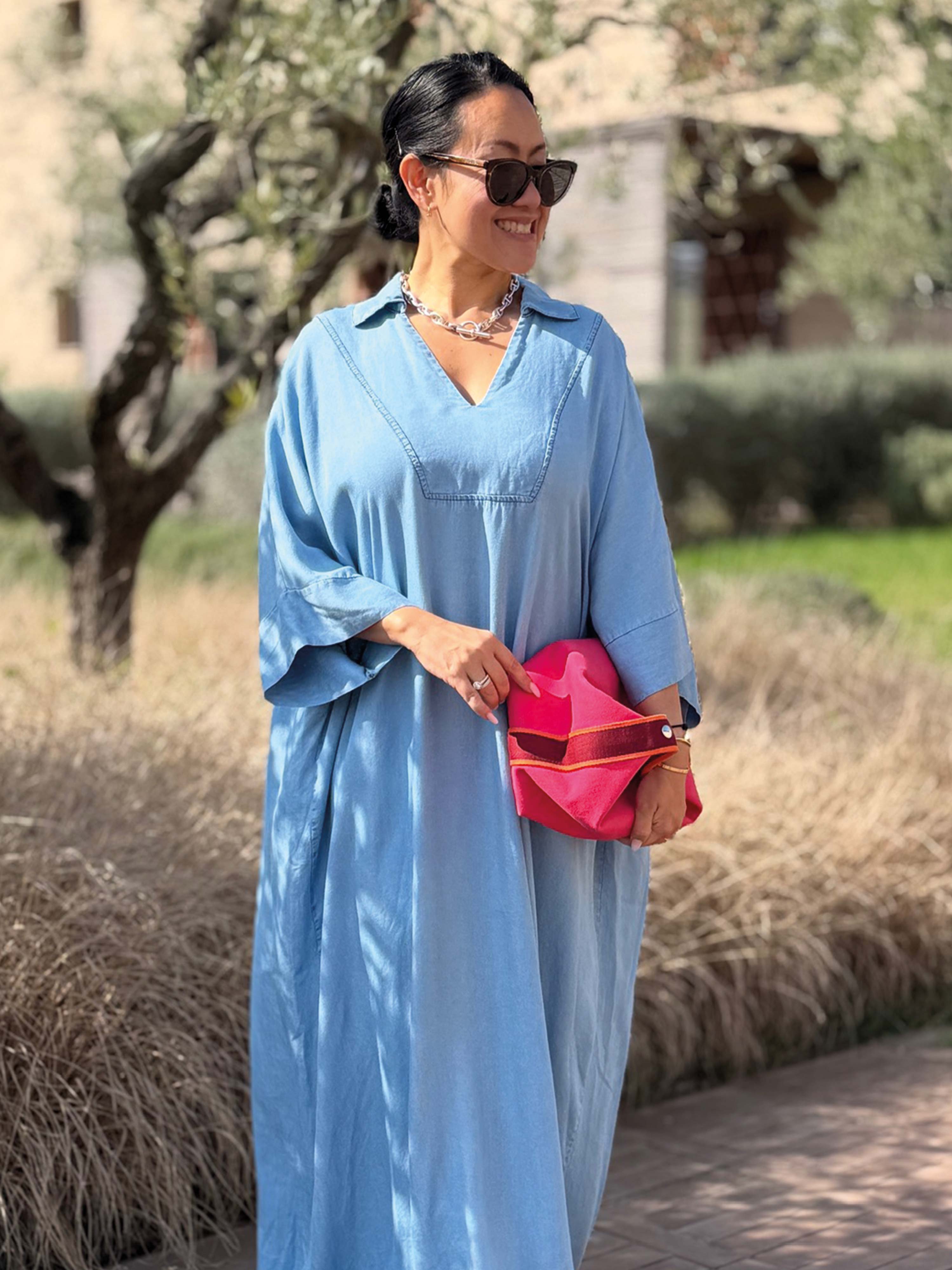 Lyocell Oversize Hemd Tunika Long - Blue