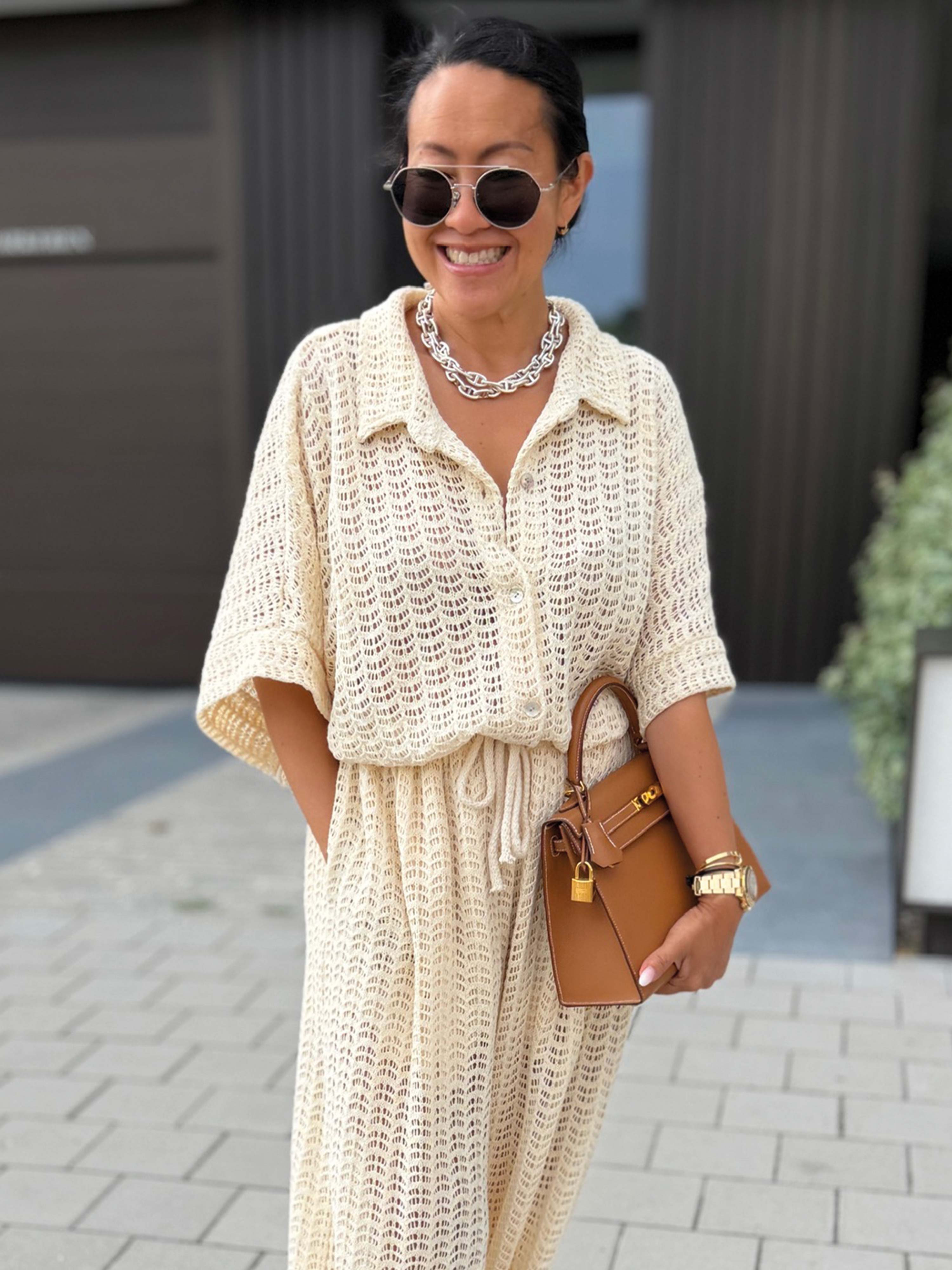 Oversize Kurzarm Häkel Hemd MANACOR - Creme