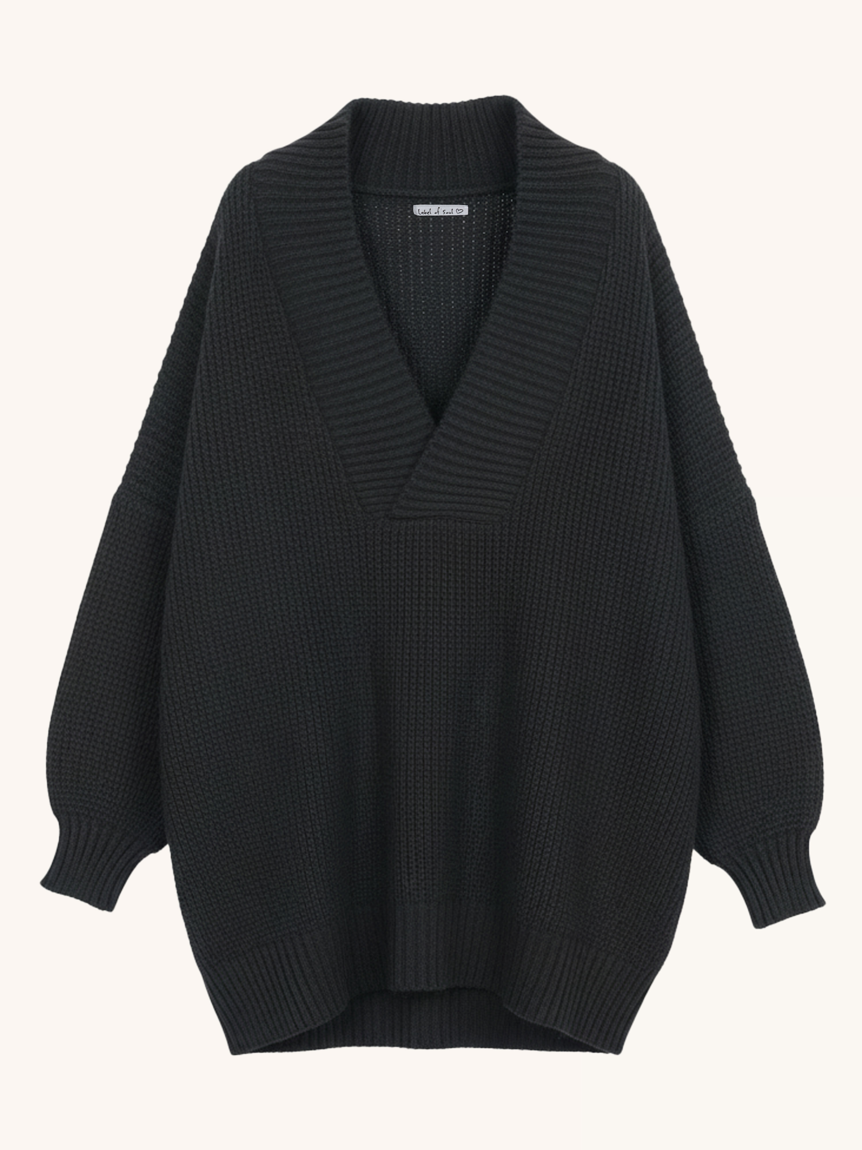 Oversize Grobstrickpullover mit V-Ausschnitt - Schwarz