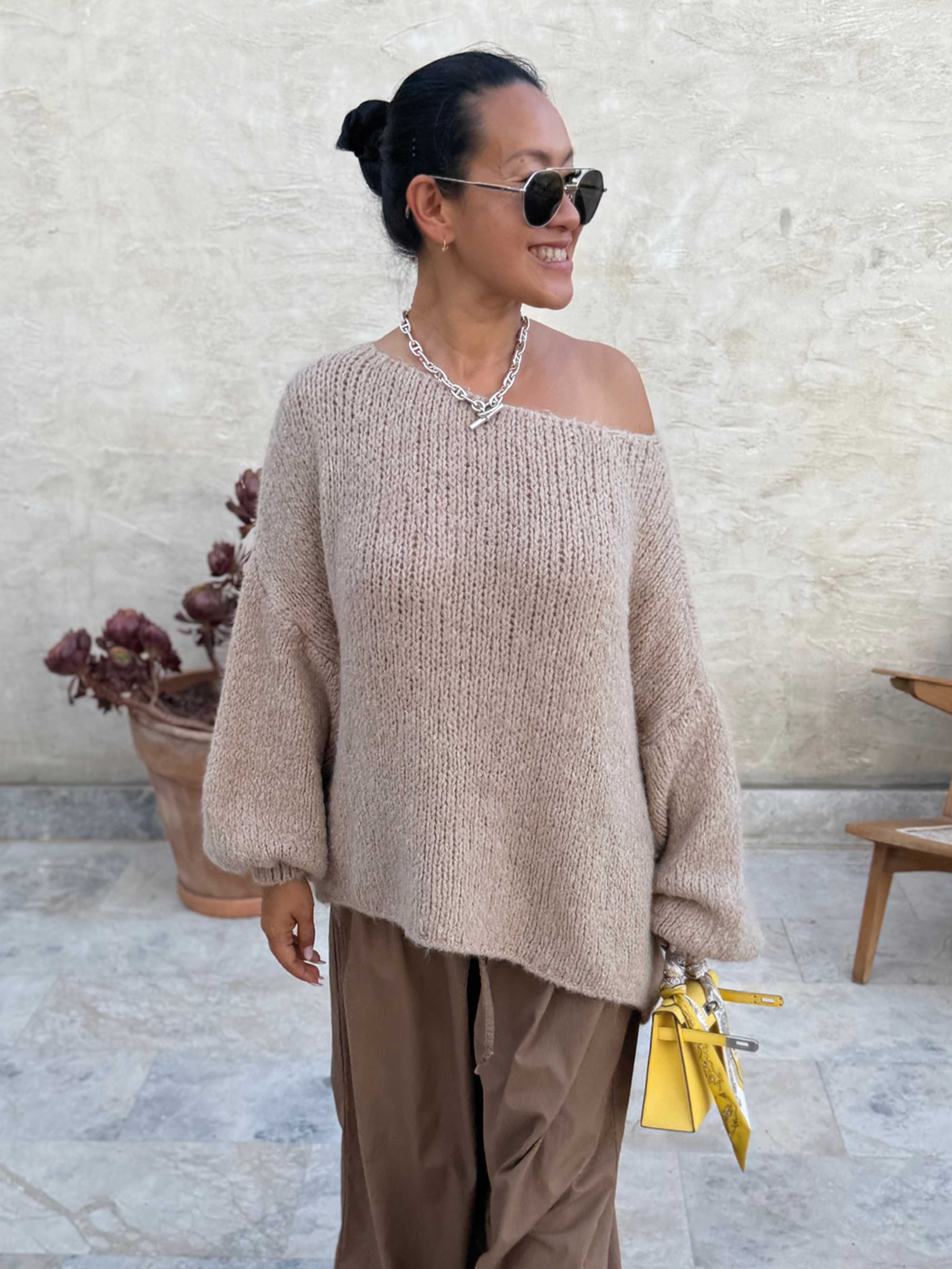 Oversize Cropped Strickpullover - FLAUSCHI - Beige