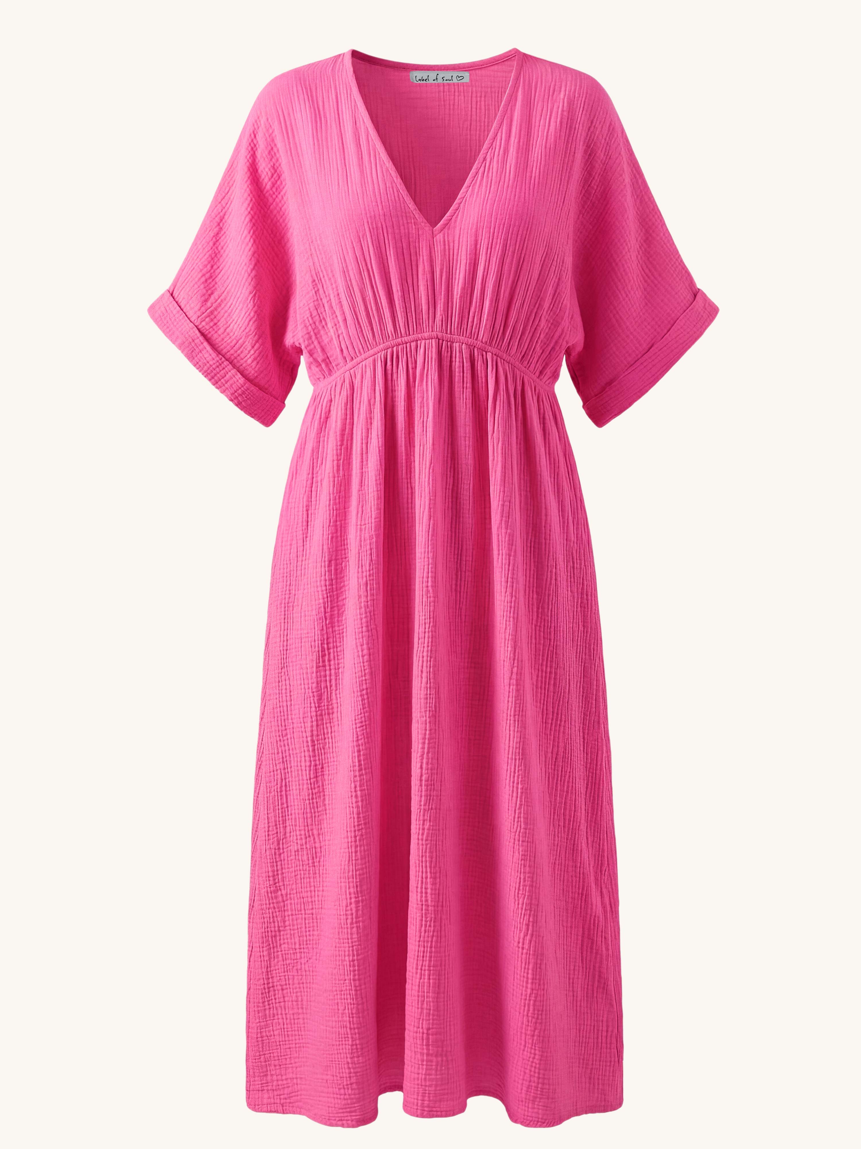 Musselin Kleid mit V-Ausschnitt - CURVY - Pink