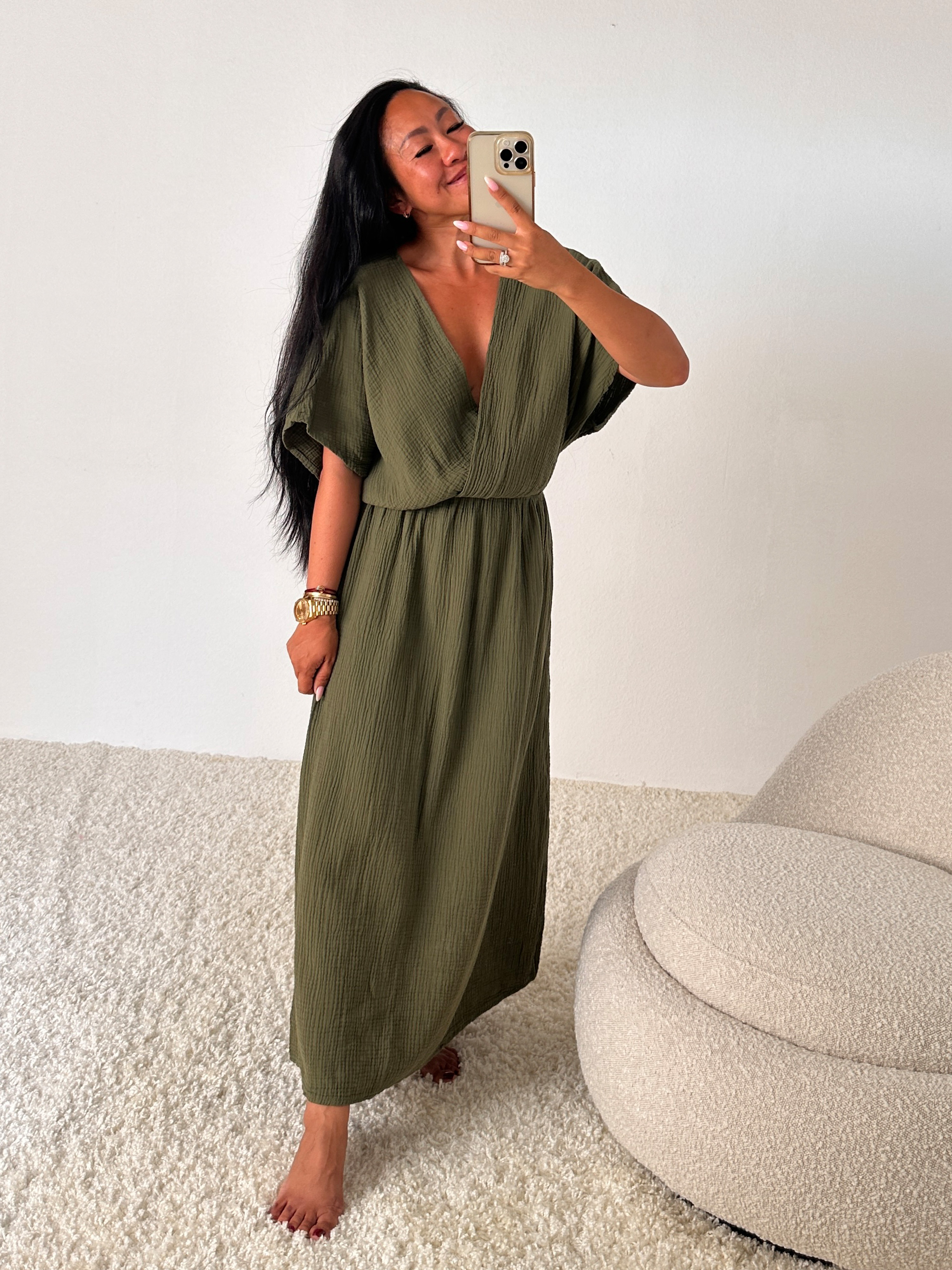 Musselin Kleid - Malaga - Olive