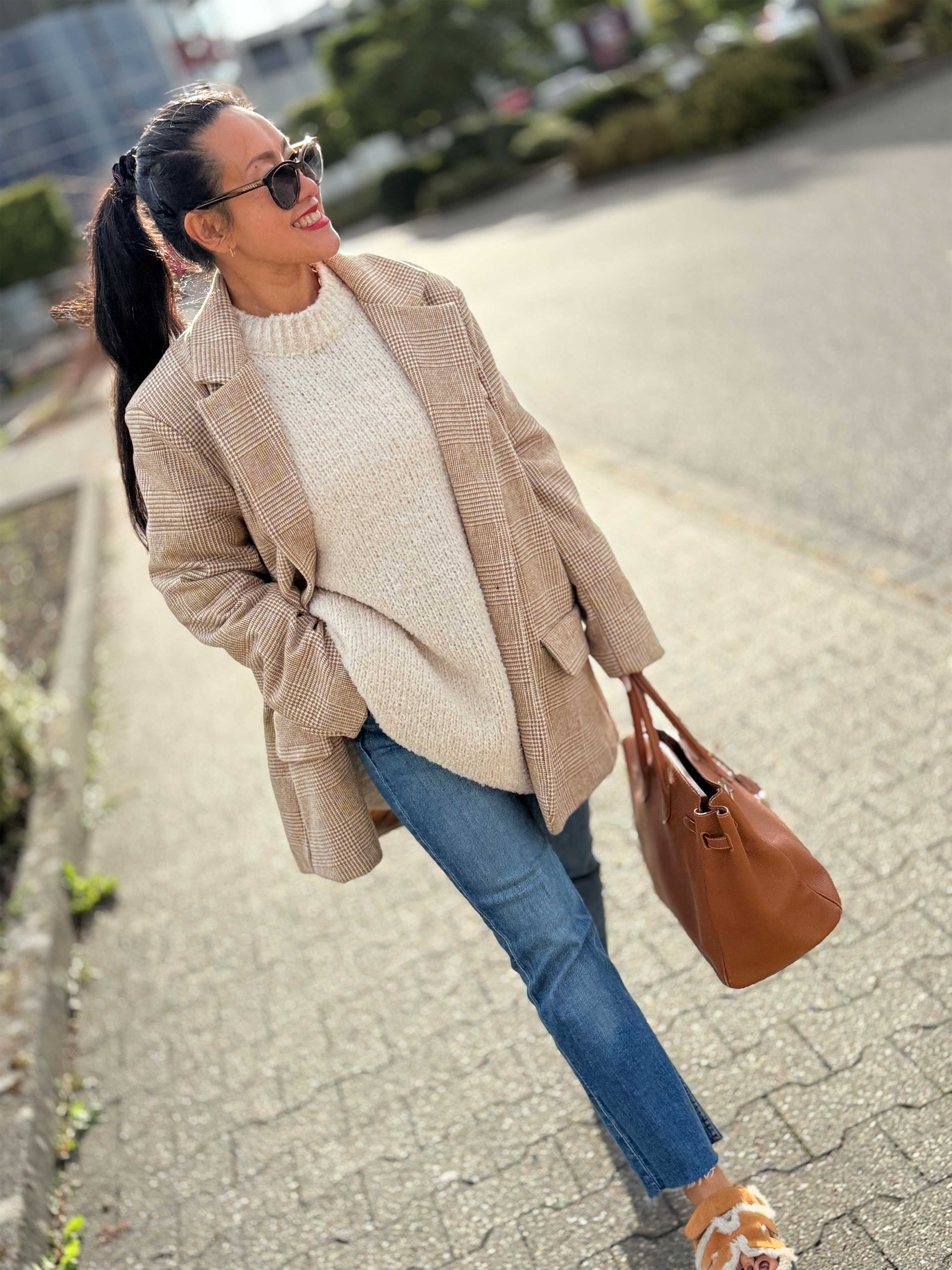 Oversize Blazer Jacke - KARO - Camel
