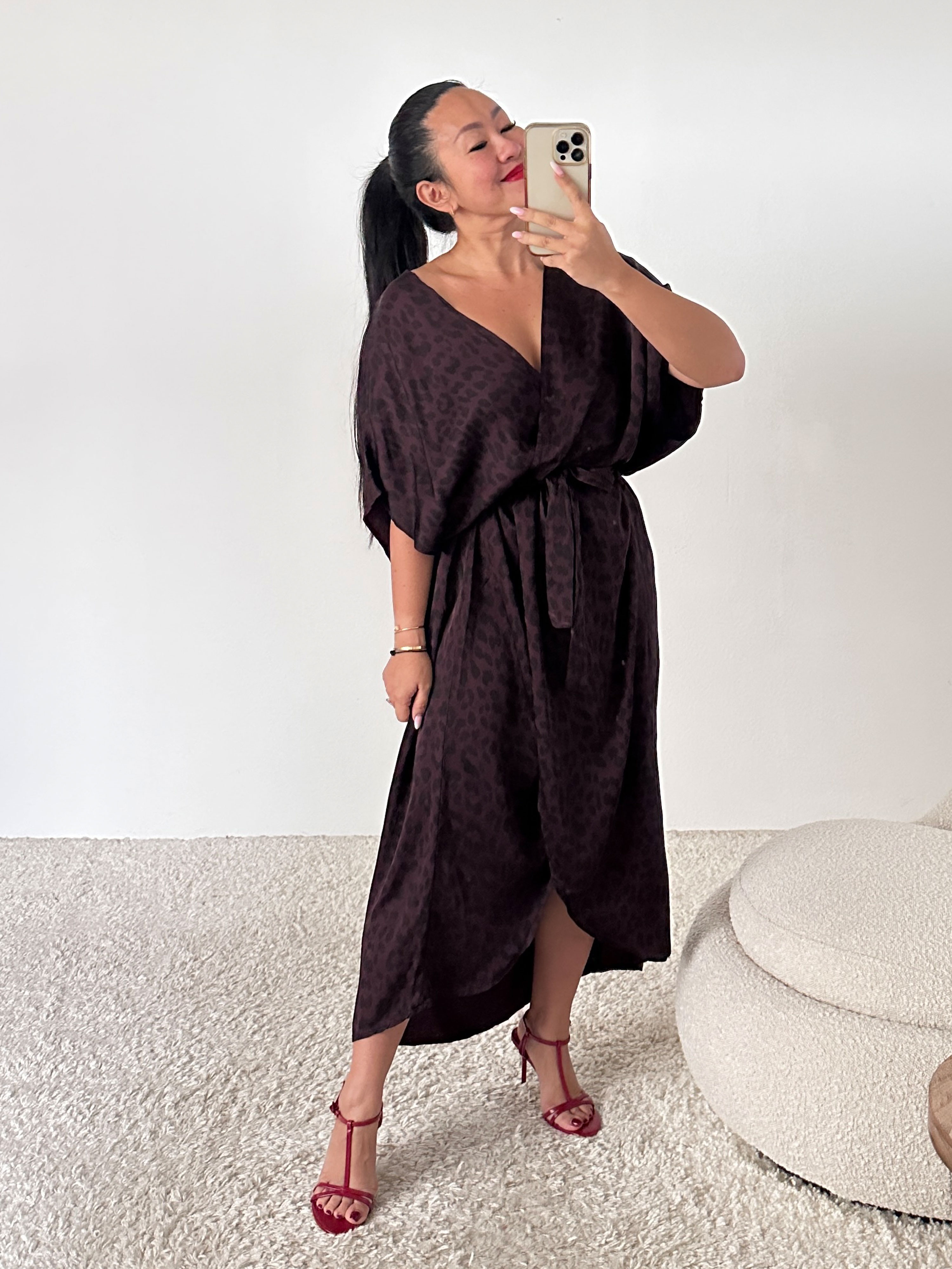LIMITED Viskose Wickel Kimono mit Seidenanteil - LEOPARD - Merlot