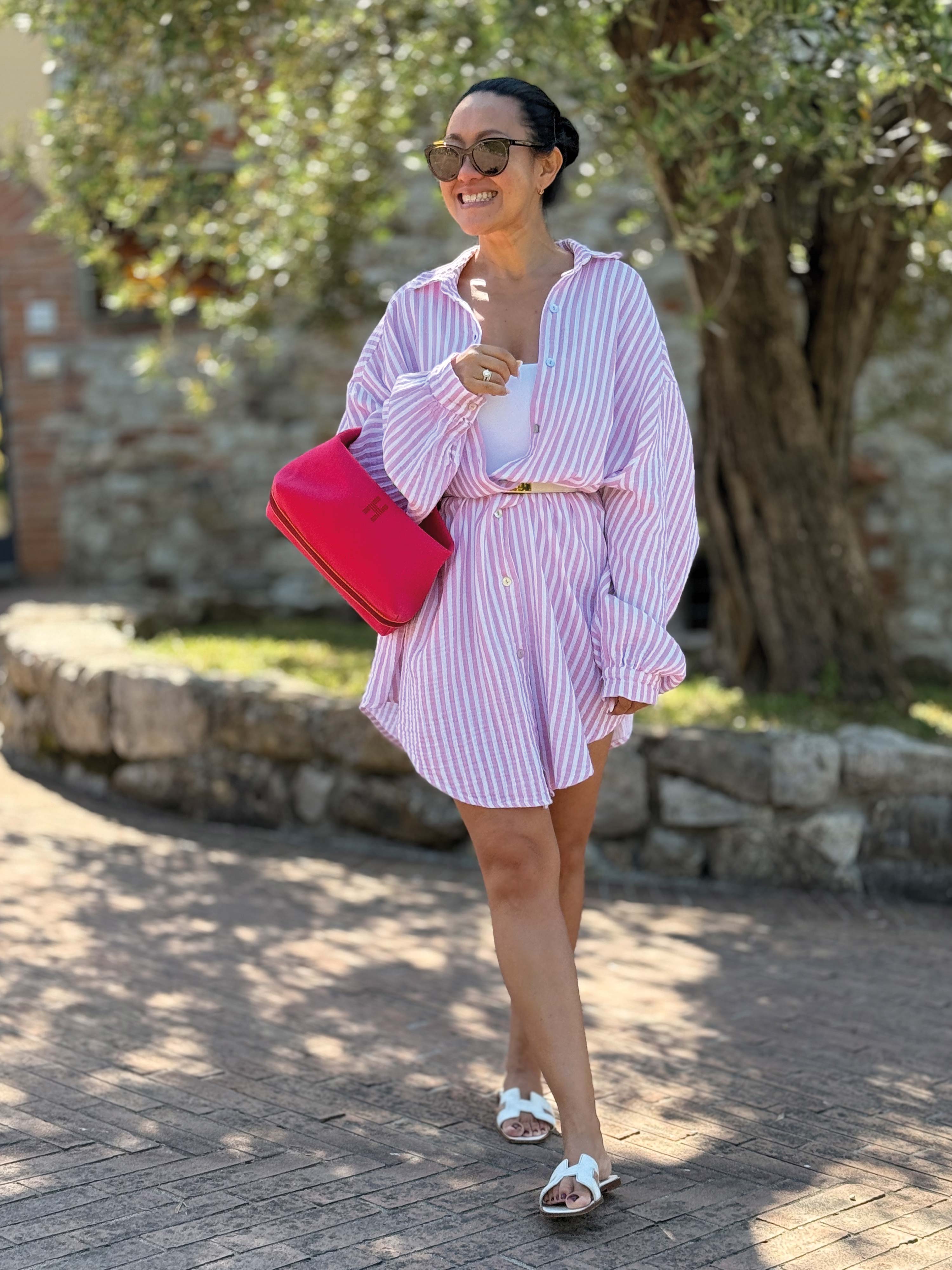 Musselin Long Oversize Bluse - SUMMER BREEZE - Stripes Rosa