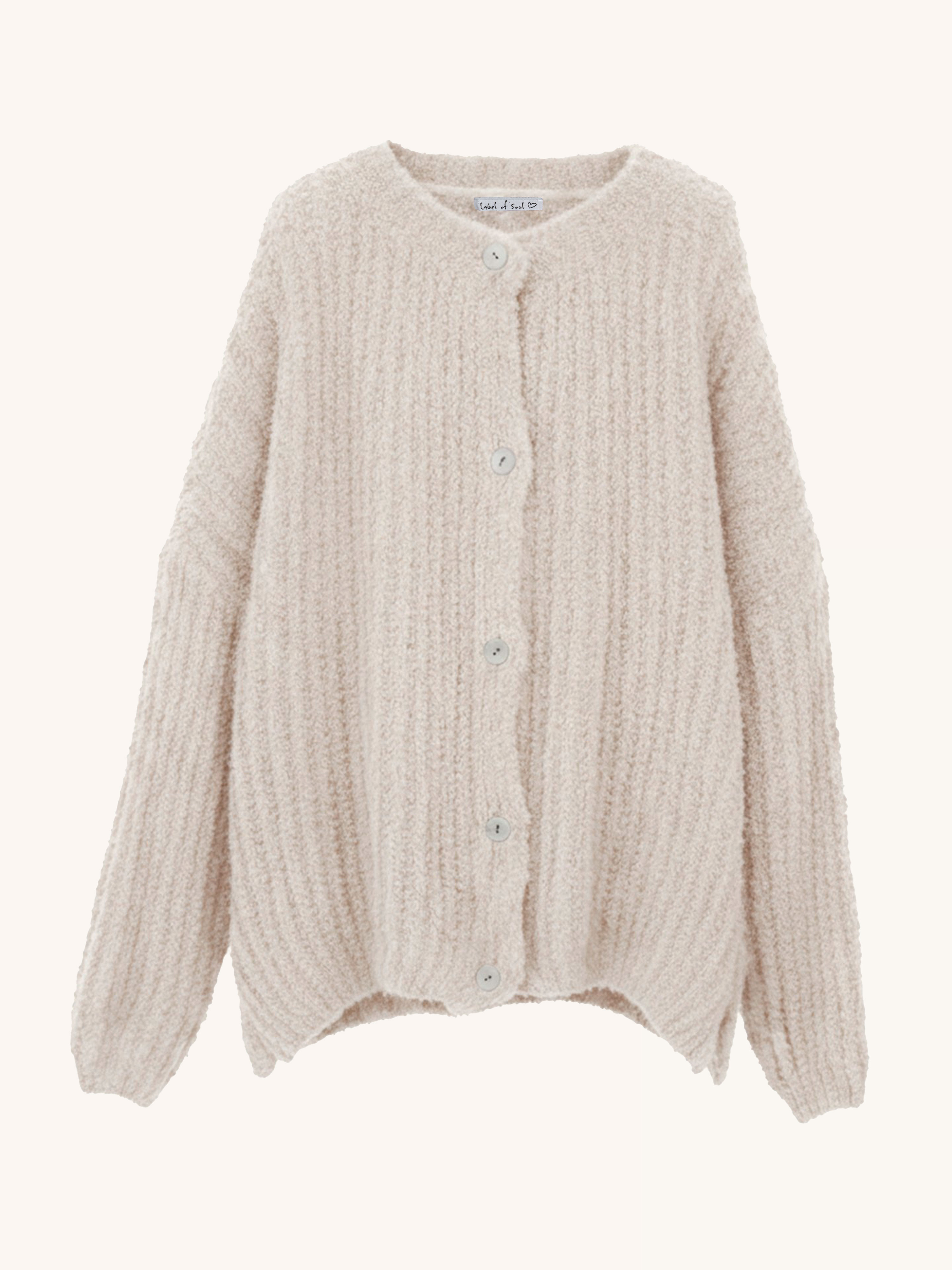 Oversize Bouclé Grob Strickjacke - Beige