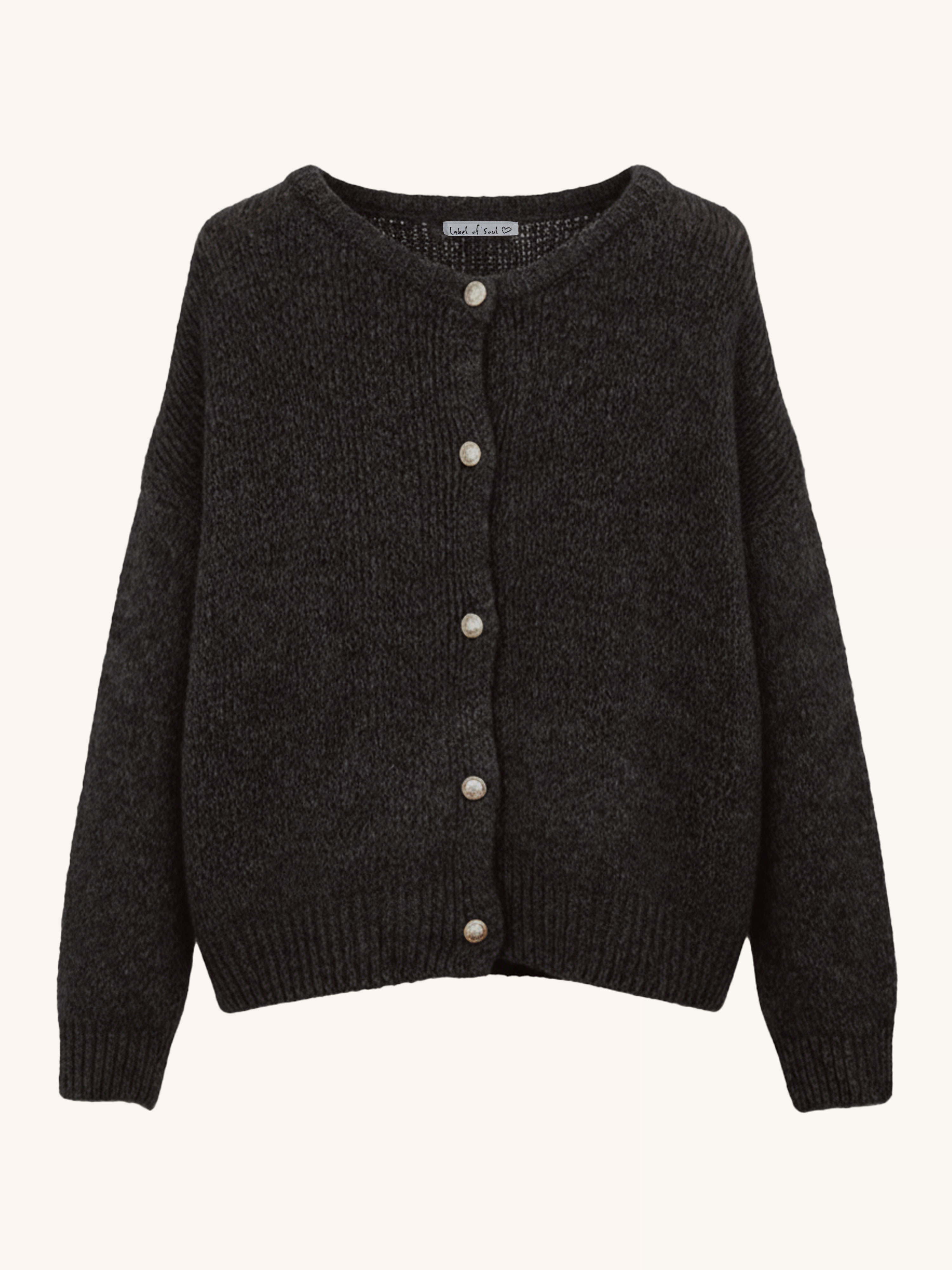 Strickjacke mit Baby-Alpakawollanteil - BUTTONS - Schwarz