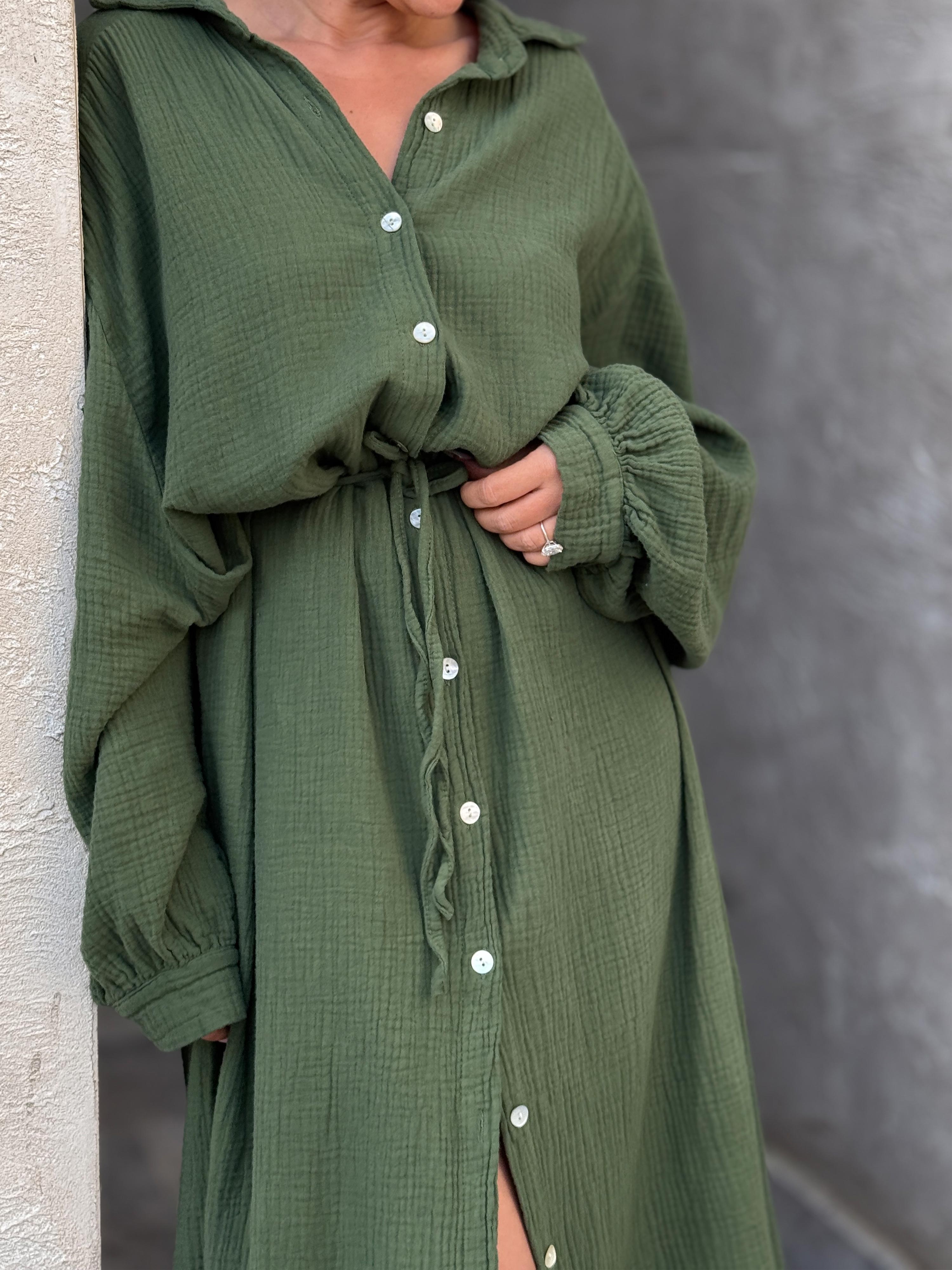 Musselin Oversize Blusenkleid - SEVILLA - Olive Musselin Oversize Blusenkleid - SEVILLA - Olive