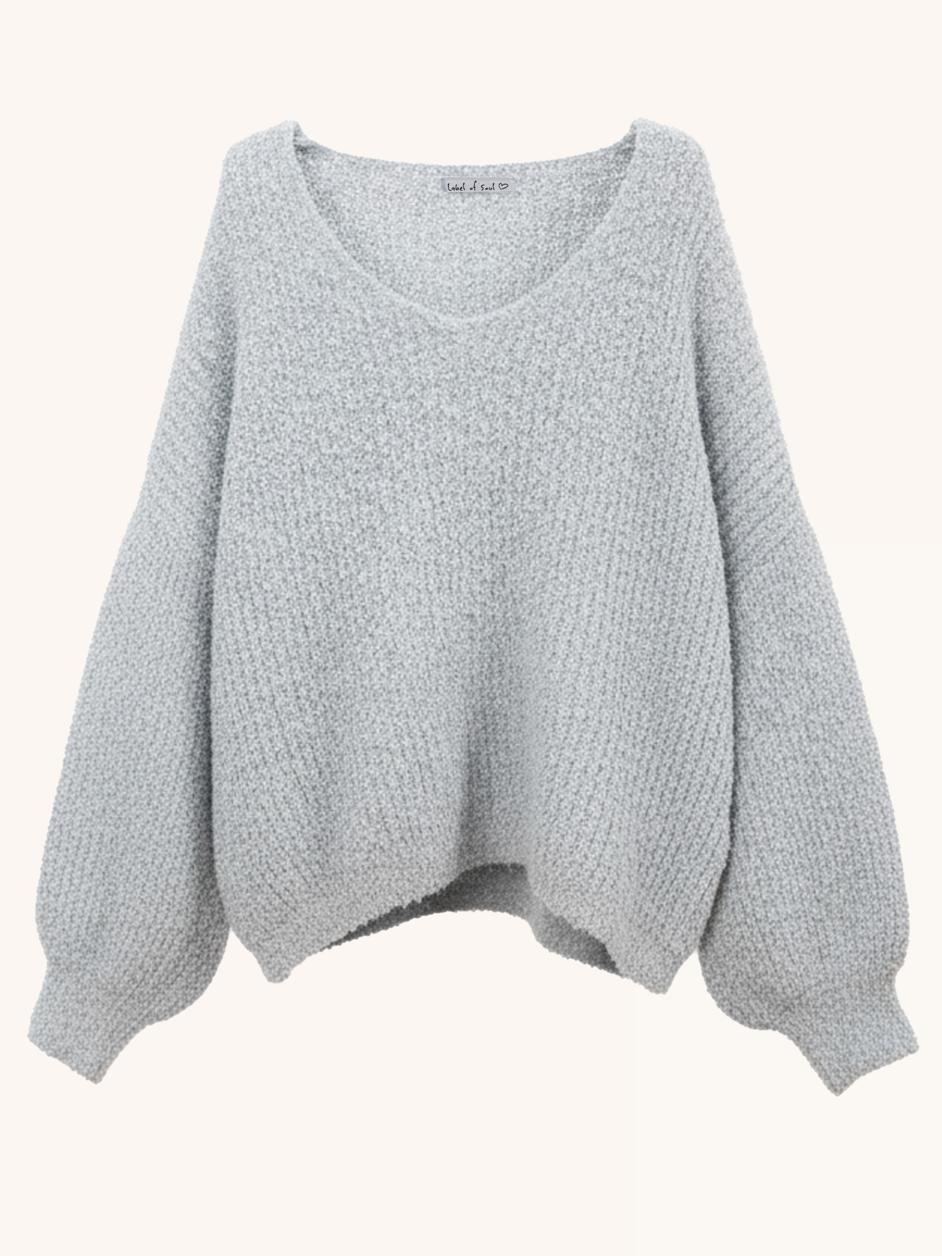 PREMIUM Bouclé Pullover mit V-Ausschnitt - Hellgrau
