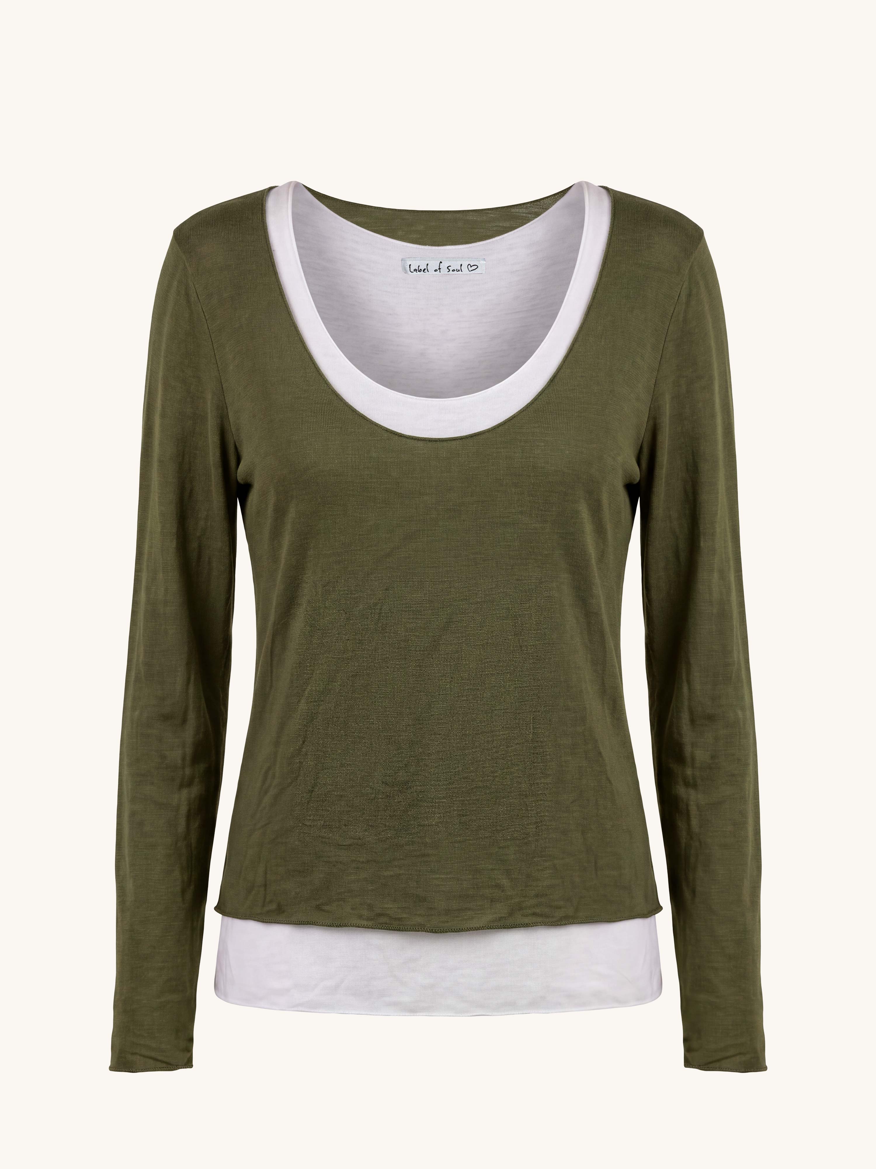 Soft Double Layer Langarmshirt mit Kaschmiranteil - Olive
