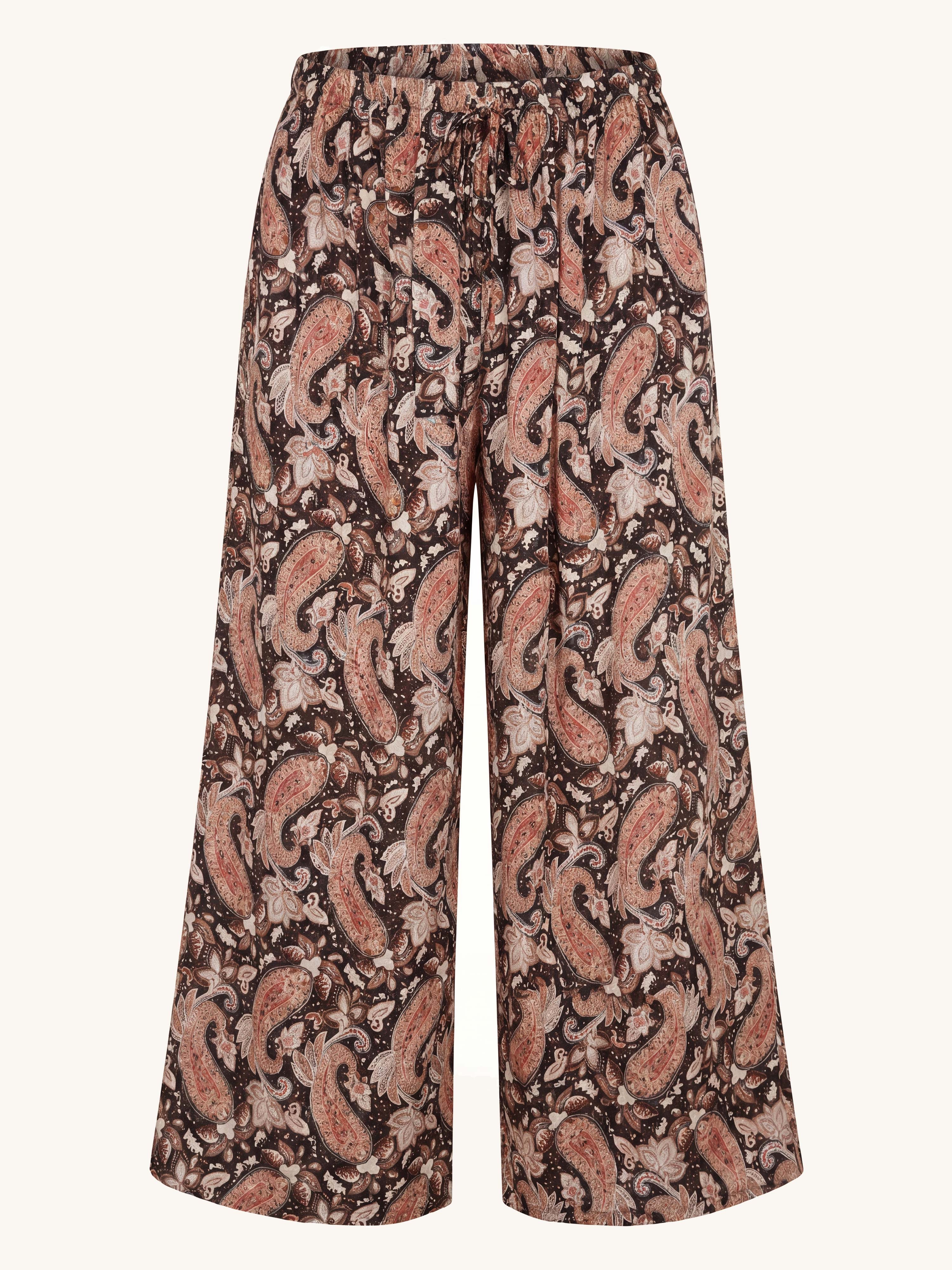 Viskose Palazzo Oversize Hose mit Seidenanteil - Paisley Schwarz