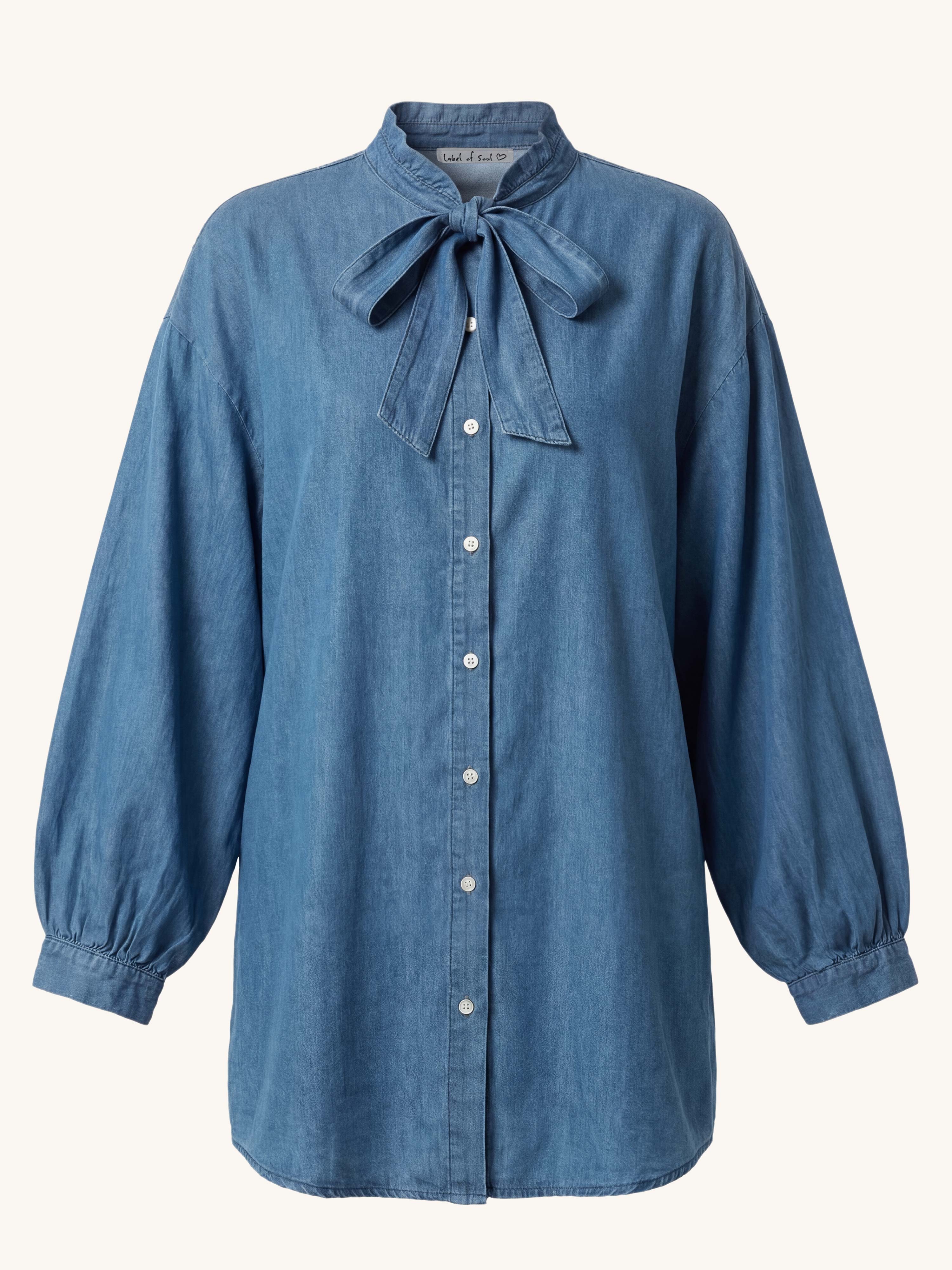 Lyocell Long Bluse mit Schleife - Medium Blue