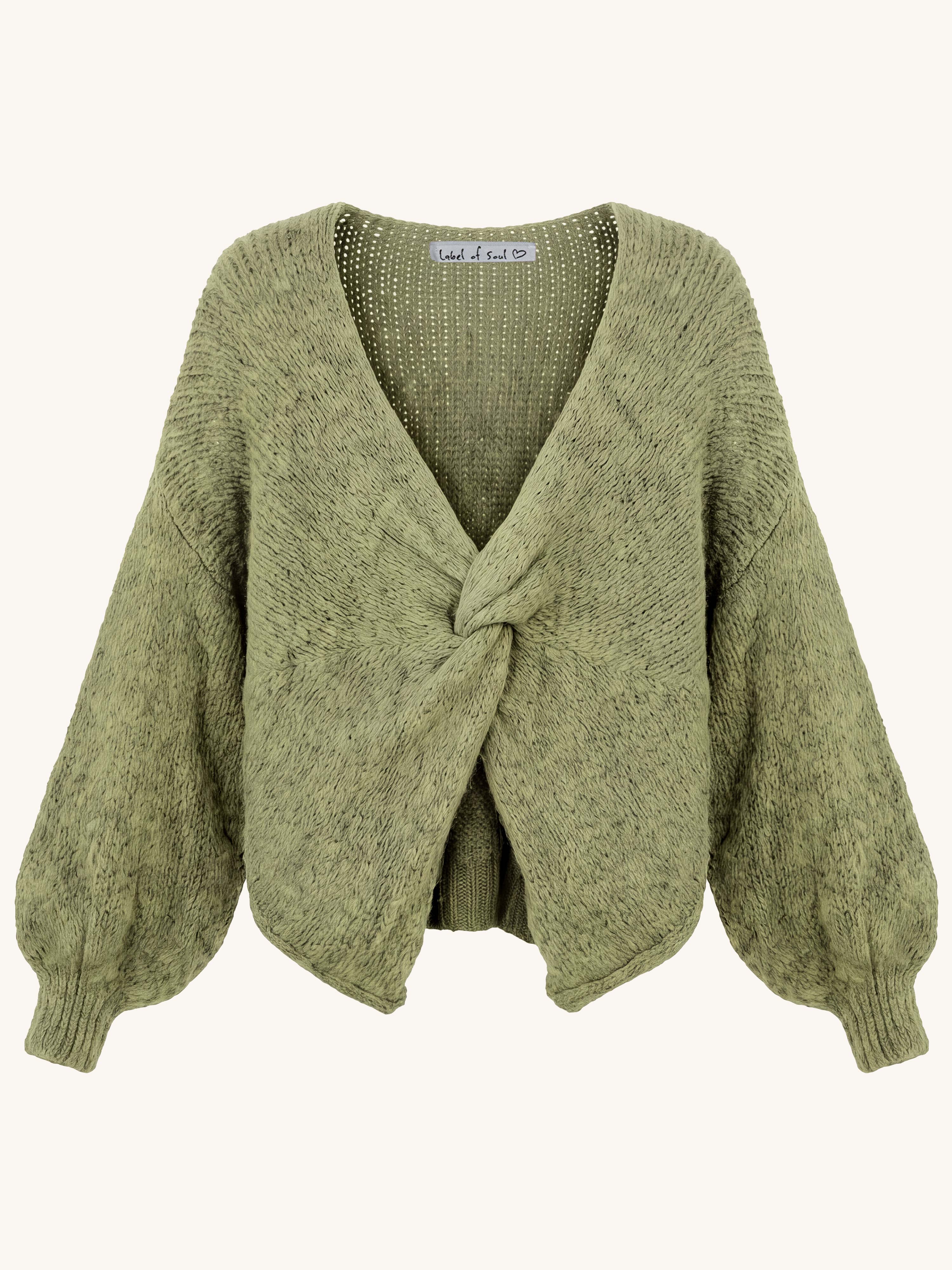 Oversize Cropped Strickpullover mit Knoten - FLAUSCHI - Matcha