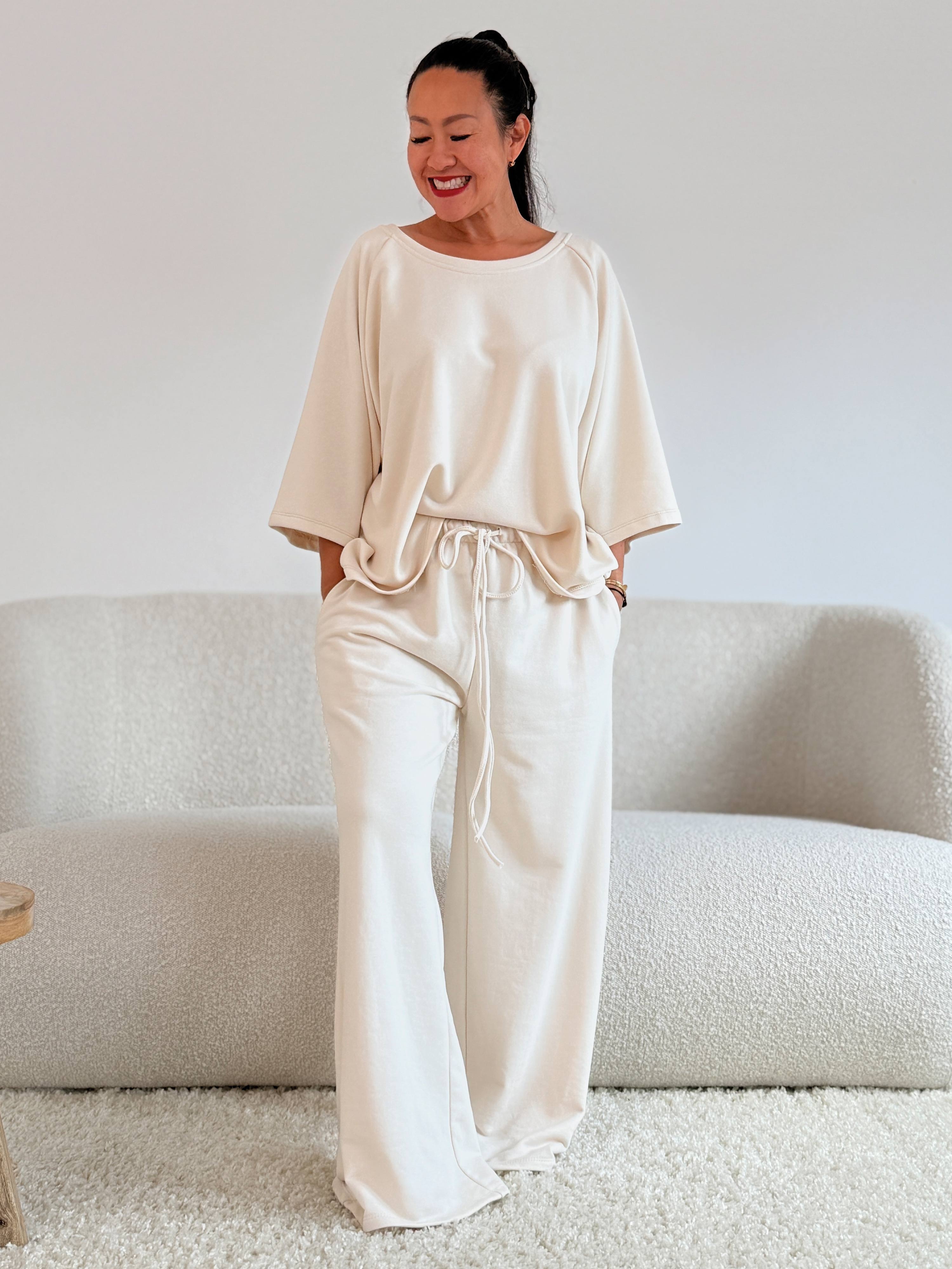 Basic Oversize Kurzarm Sweatshirt - Vanille