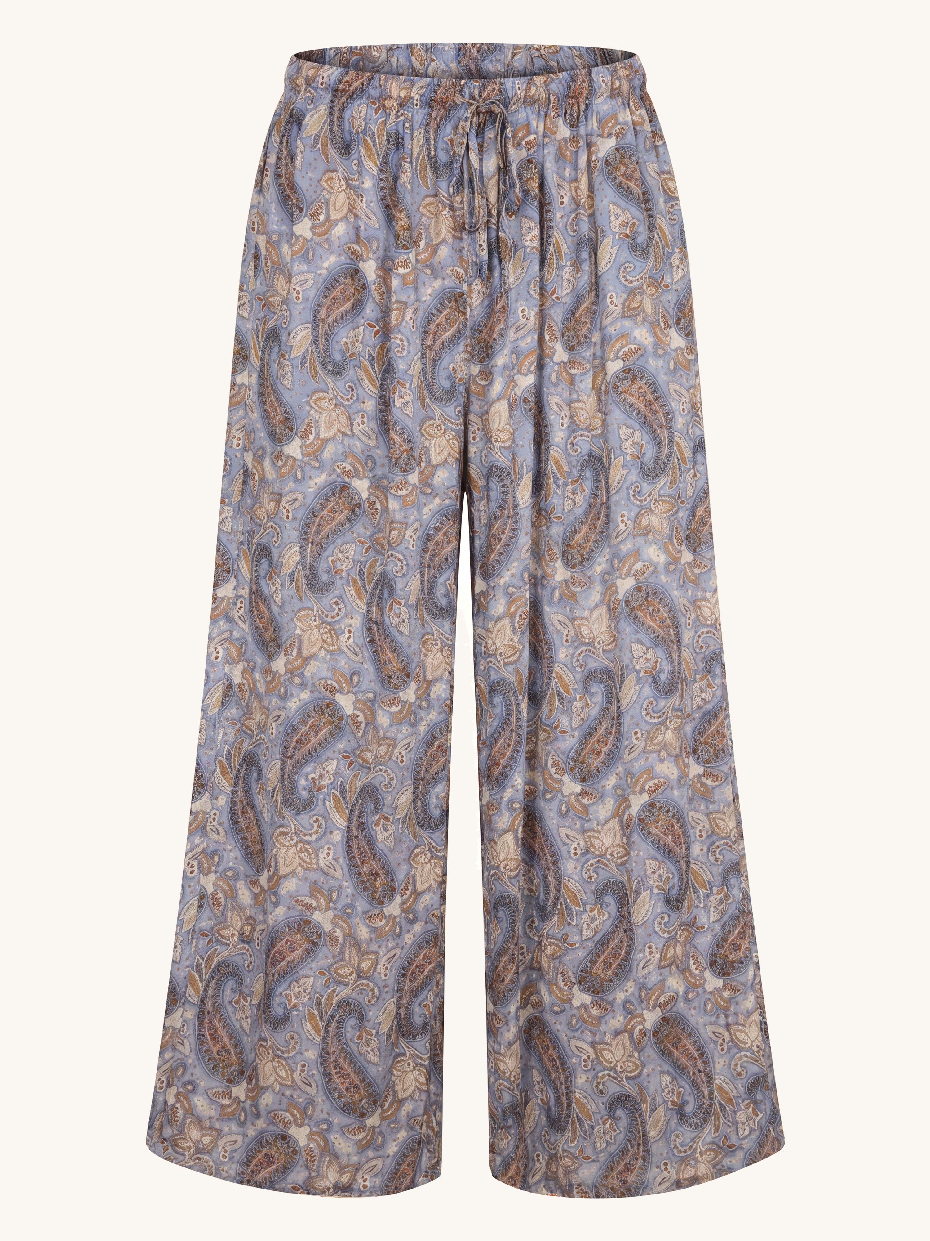 Viskose Palazzo Oversize Hose mit Seidenanteil - Paisley Blau