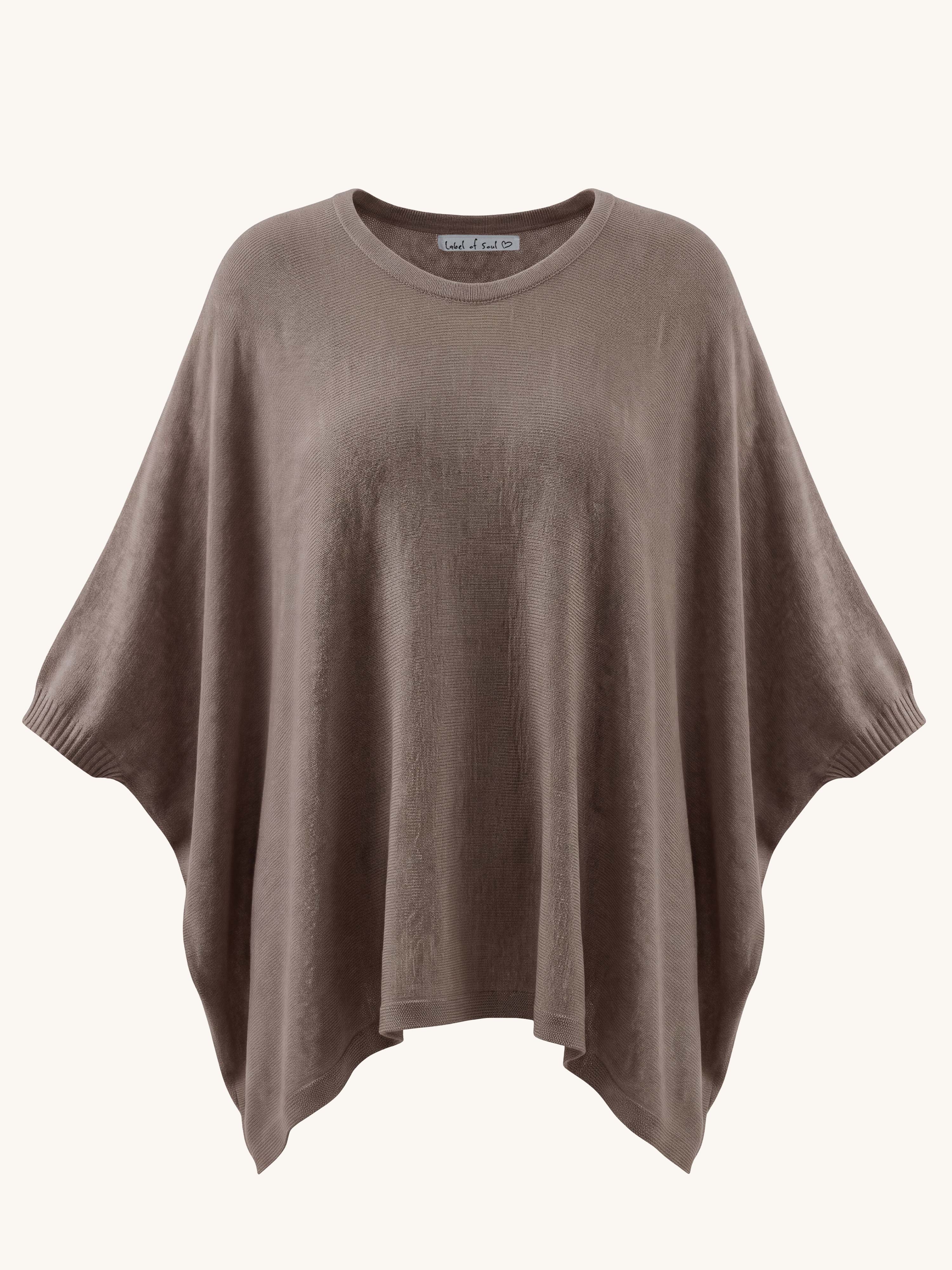 Oversize Viskose Kurzarm Poncho CURVY - Taupe