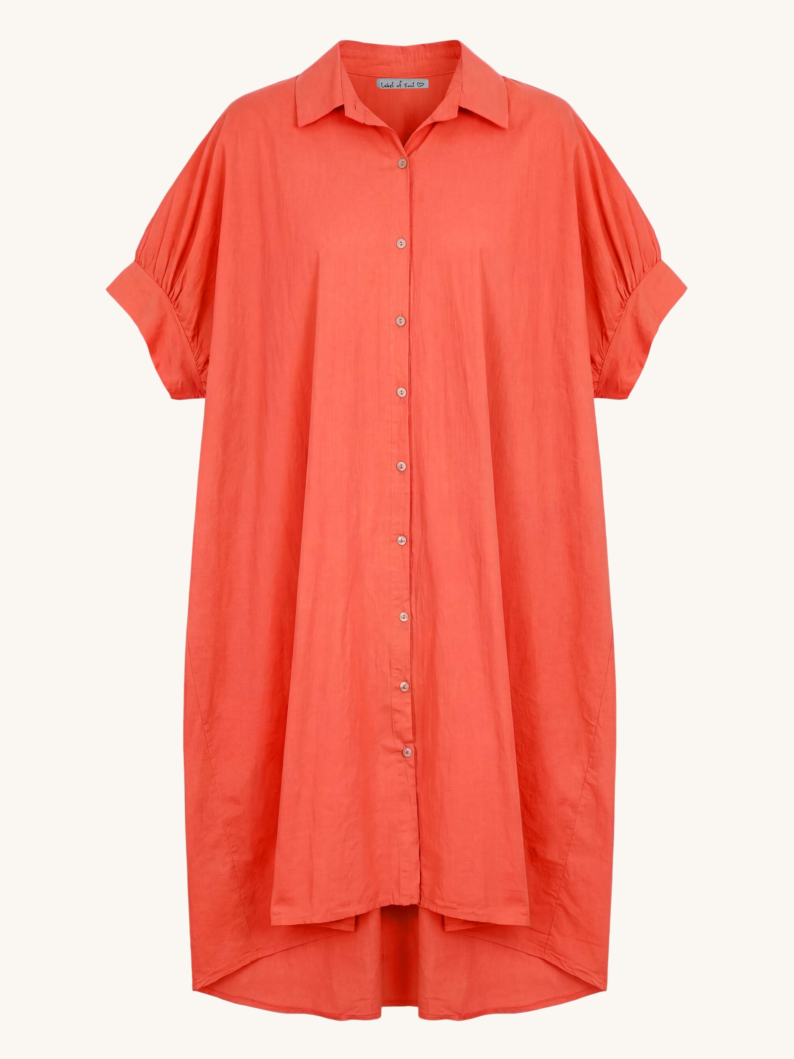 Cotton Vokuhila Oversize Kurzarm Blusenkleid - Koralle