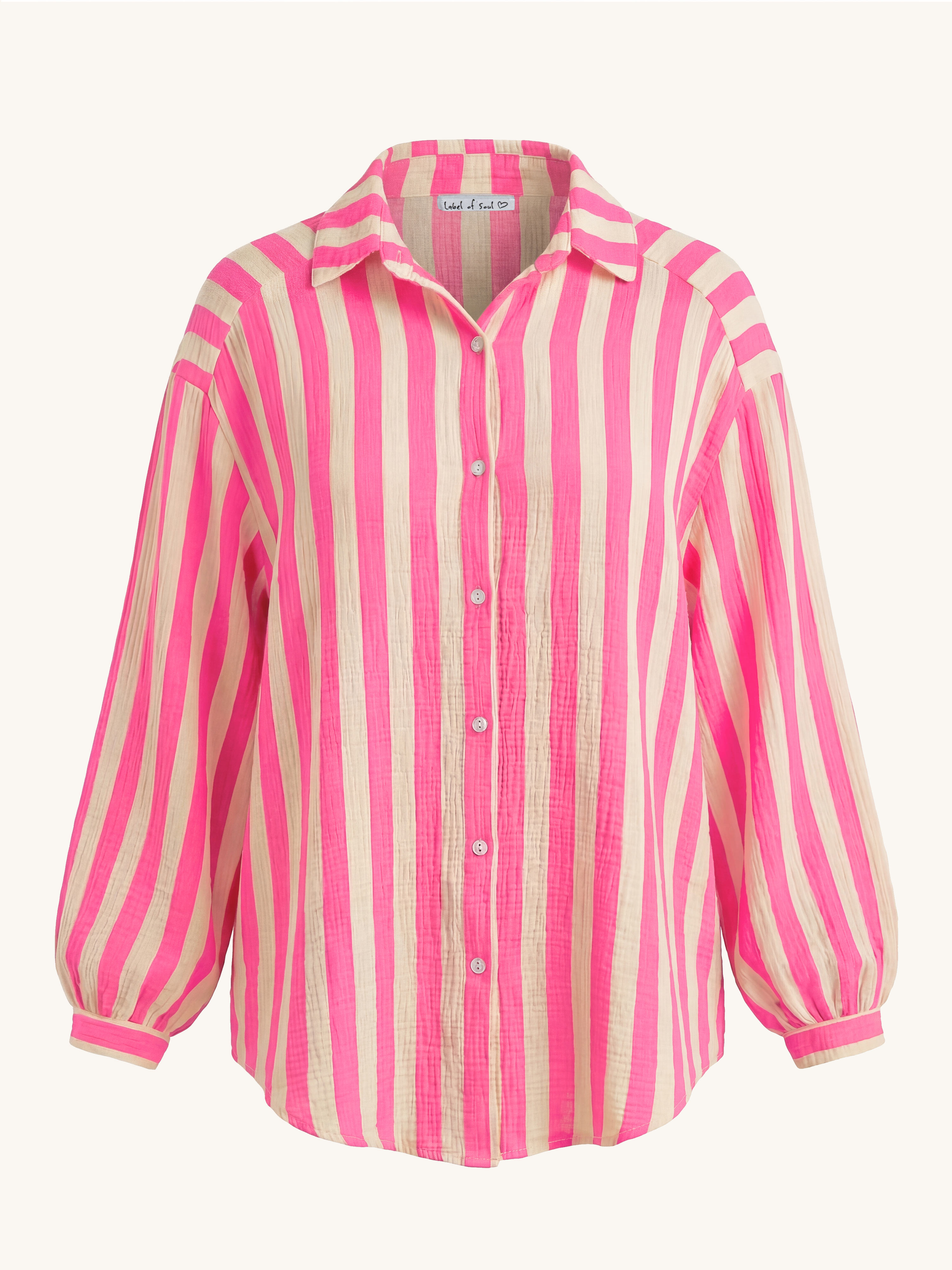 Musselin Midi Oversize Bluse - BIG STRIPES - Neon Pink/Butter