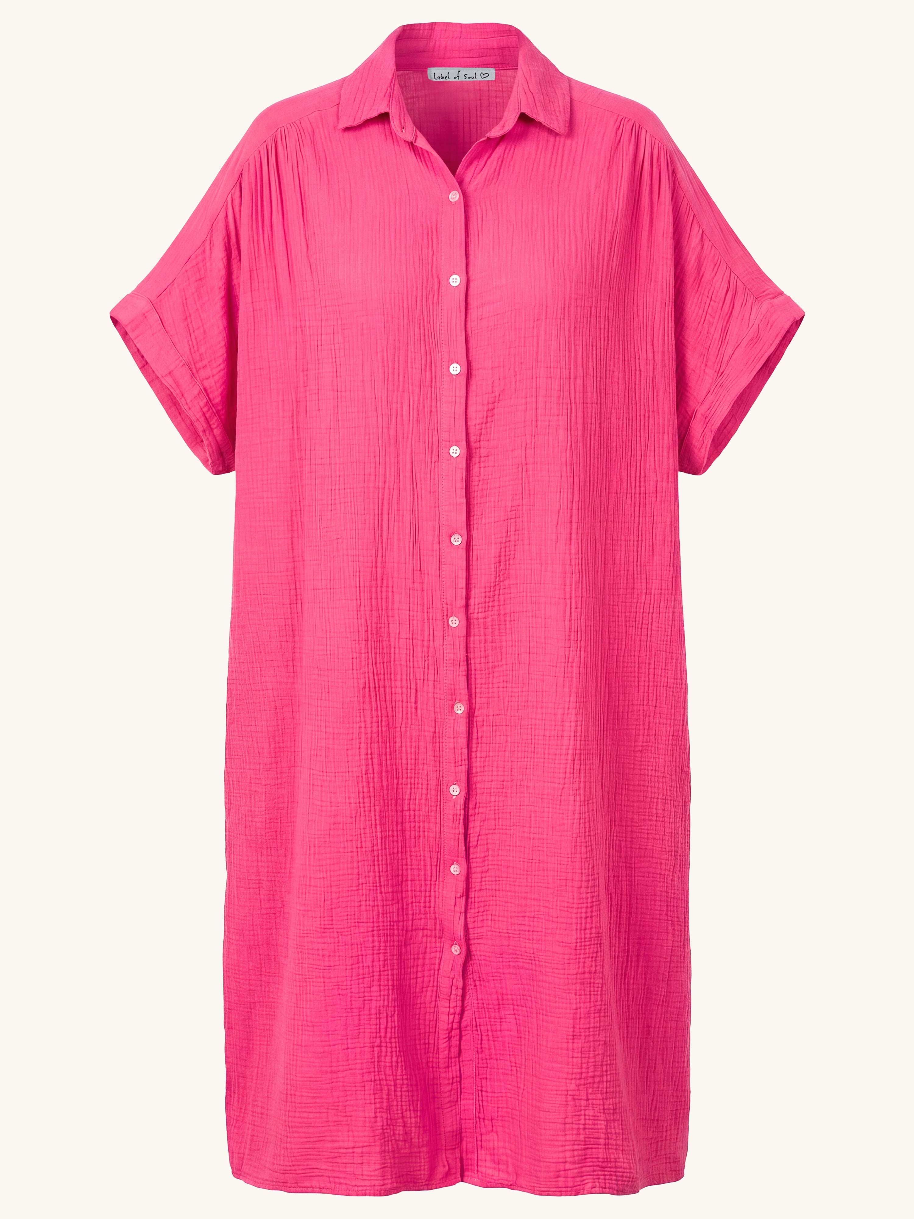 Musselin Oversize Kurzarm Blusenkleid - CAPRI - Pink