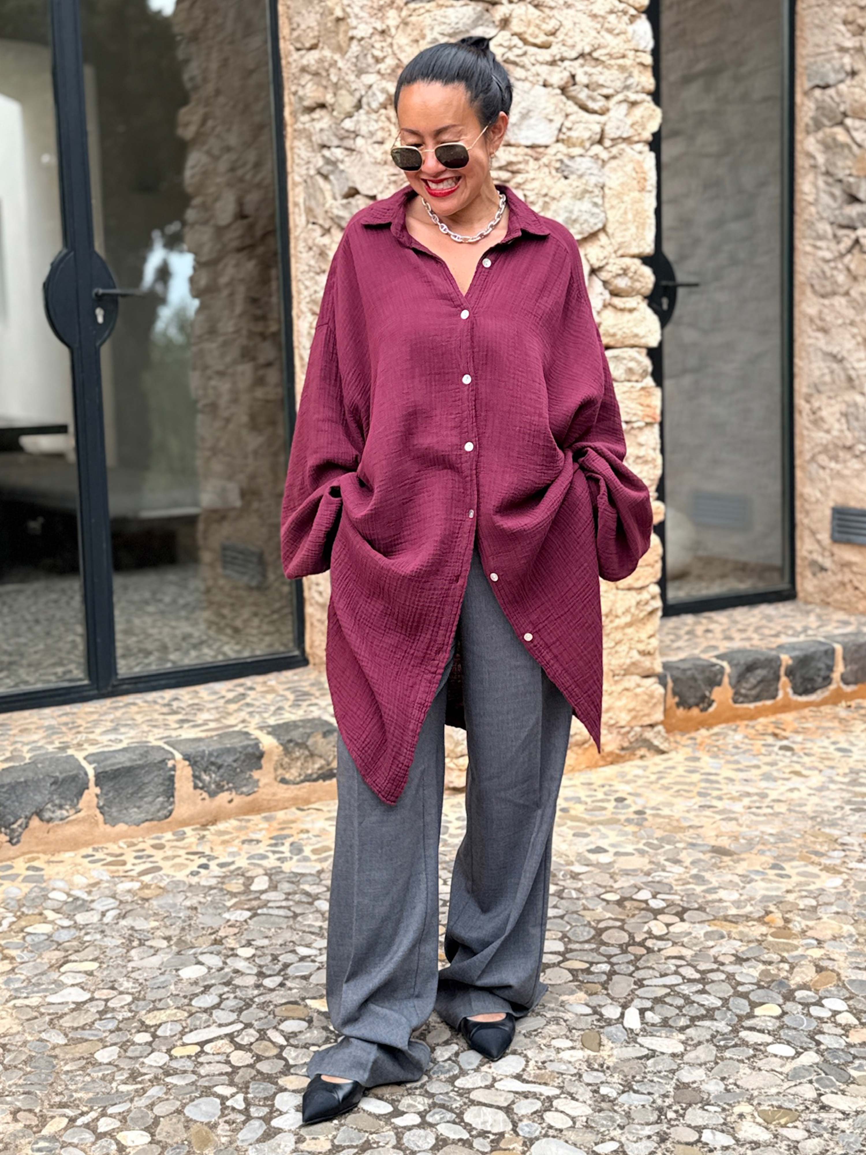 Musselin Long Oversize Bluse - Must Have - Burgundy Musselin Long Oversize Bluse - Must Have - Burgundy
