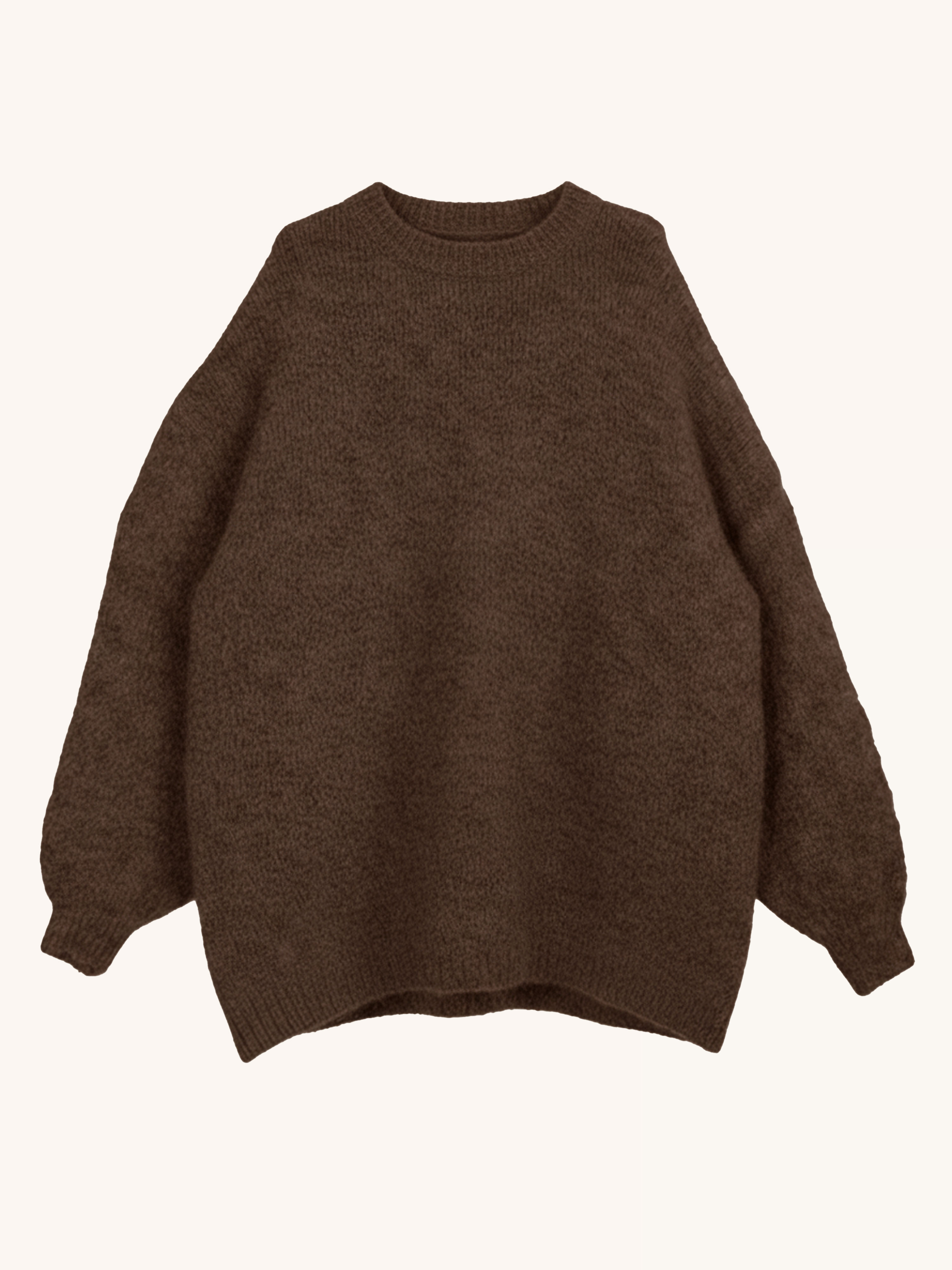 Oversize Rundhals Strickpullover mit Alpakawollanteil - Schoko