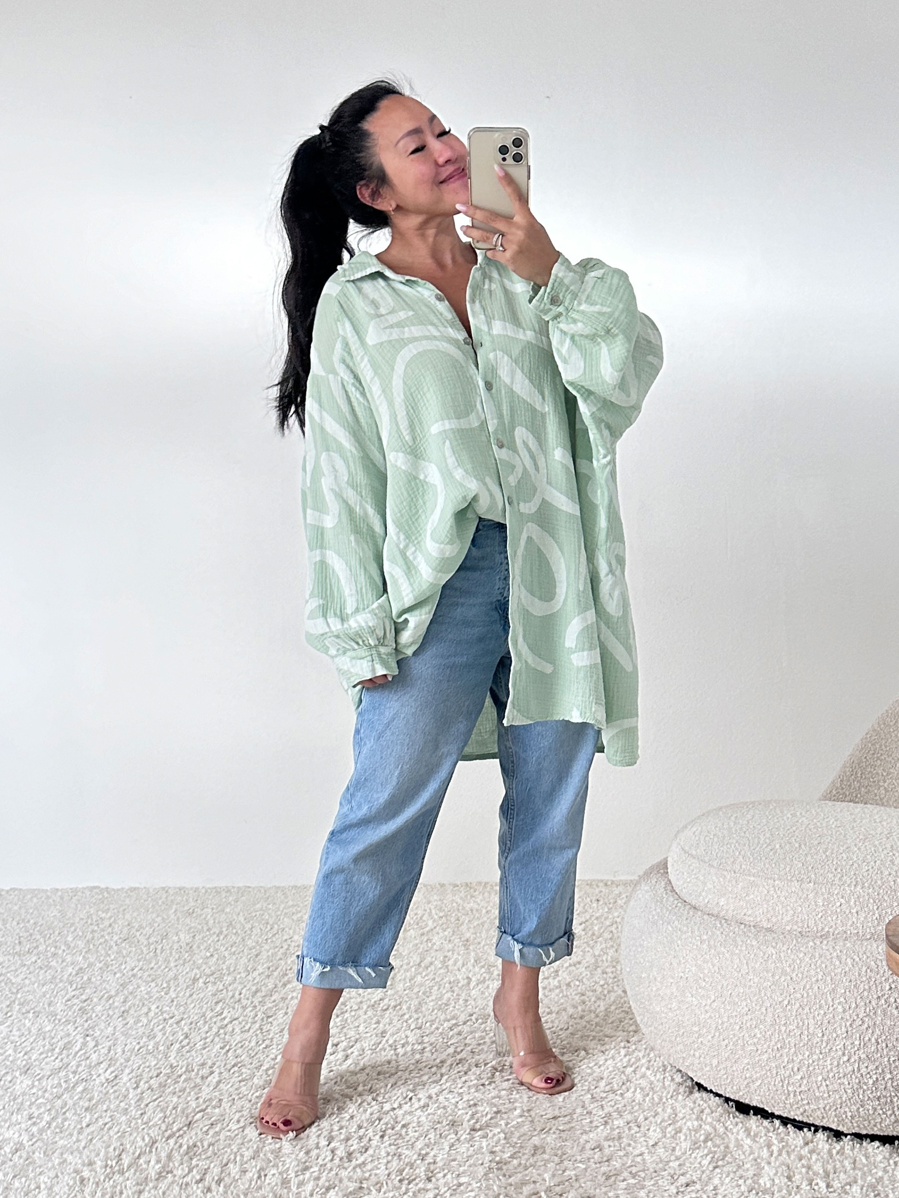 Musselin Long Oversize Bluse - Must Have - ABSTRACT - Mintgrün