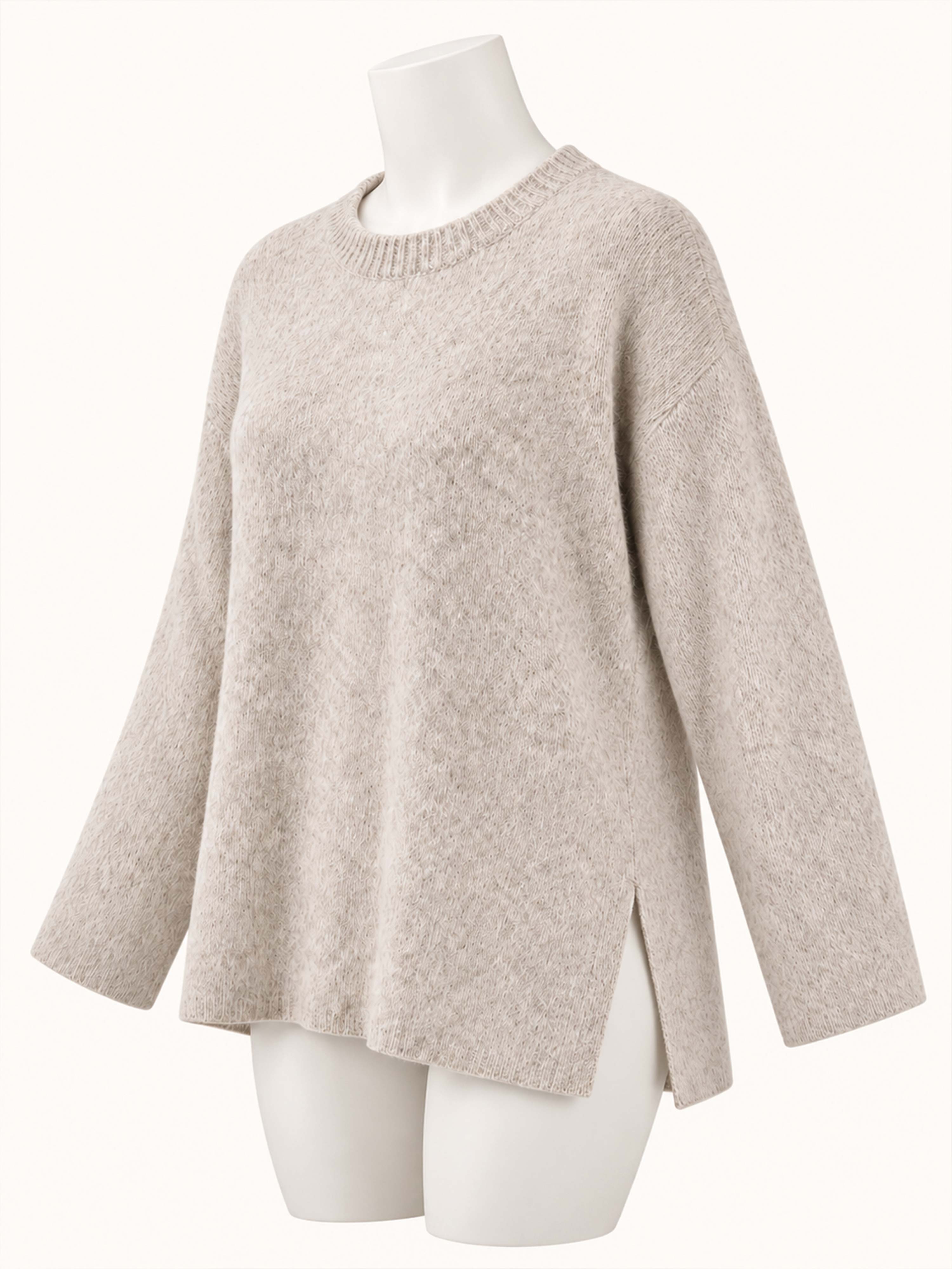 Soft Alpaka Oversize Strickpullover mit einseitigem Seitenschlitz - Oatmeal