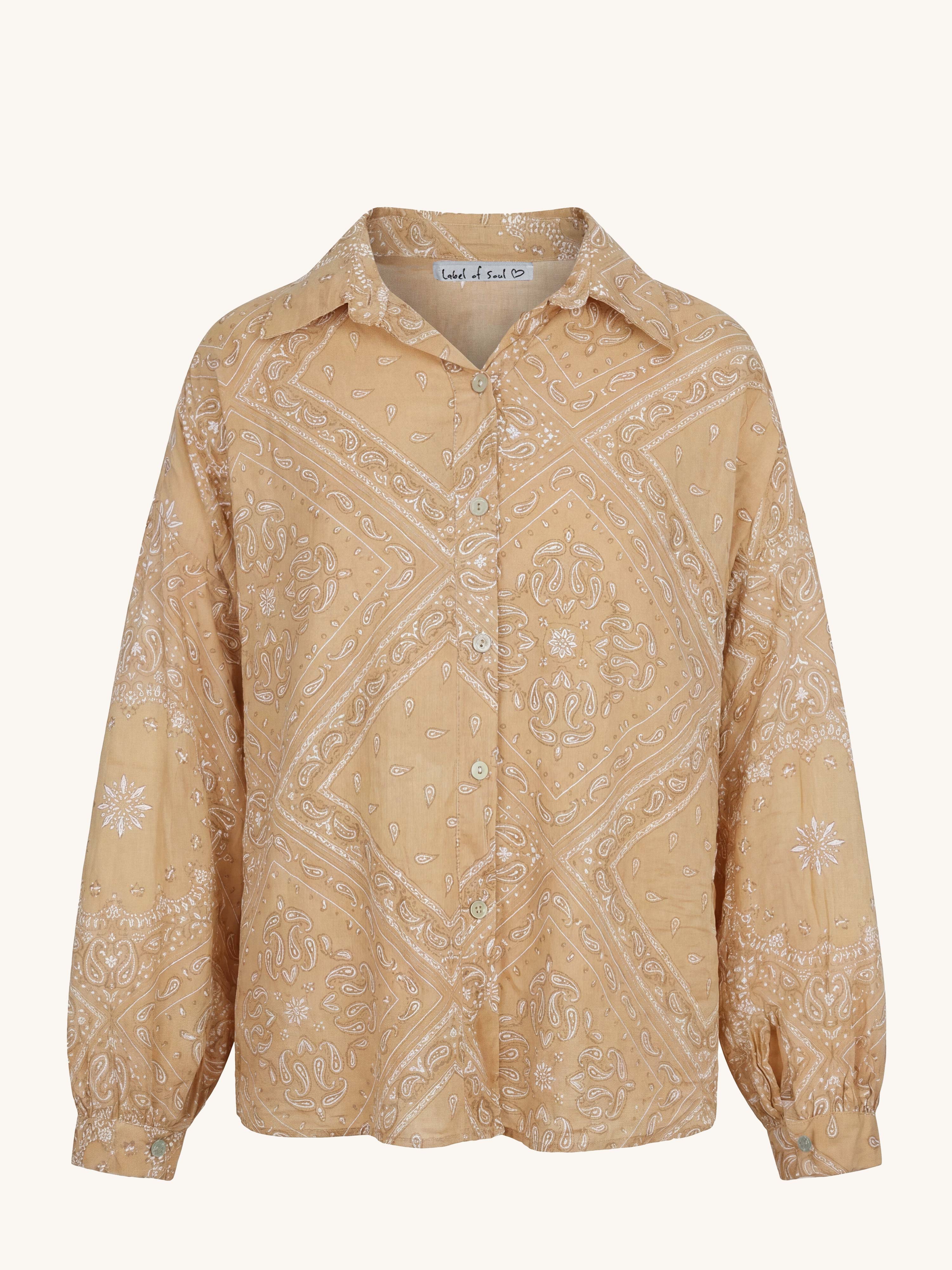 Cotton Paisley Midi Bluse - BoHo - Camel