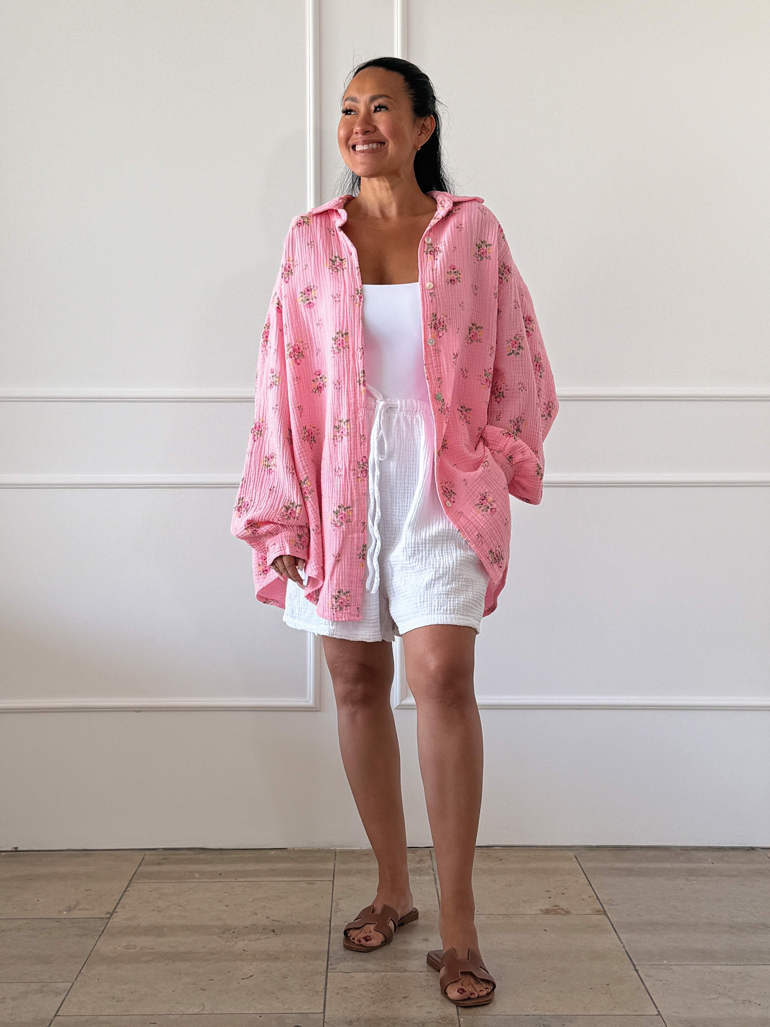 Musselin Midi Oversize Bluse - Blossom