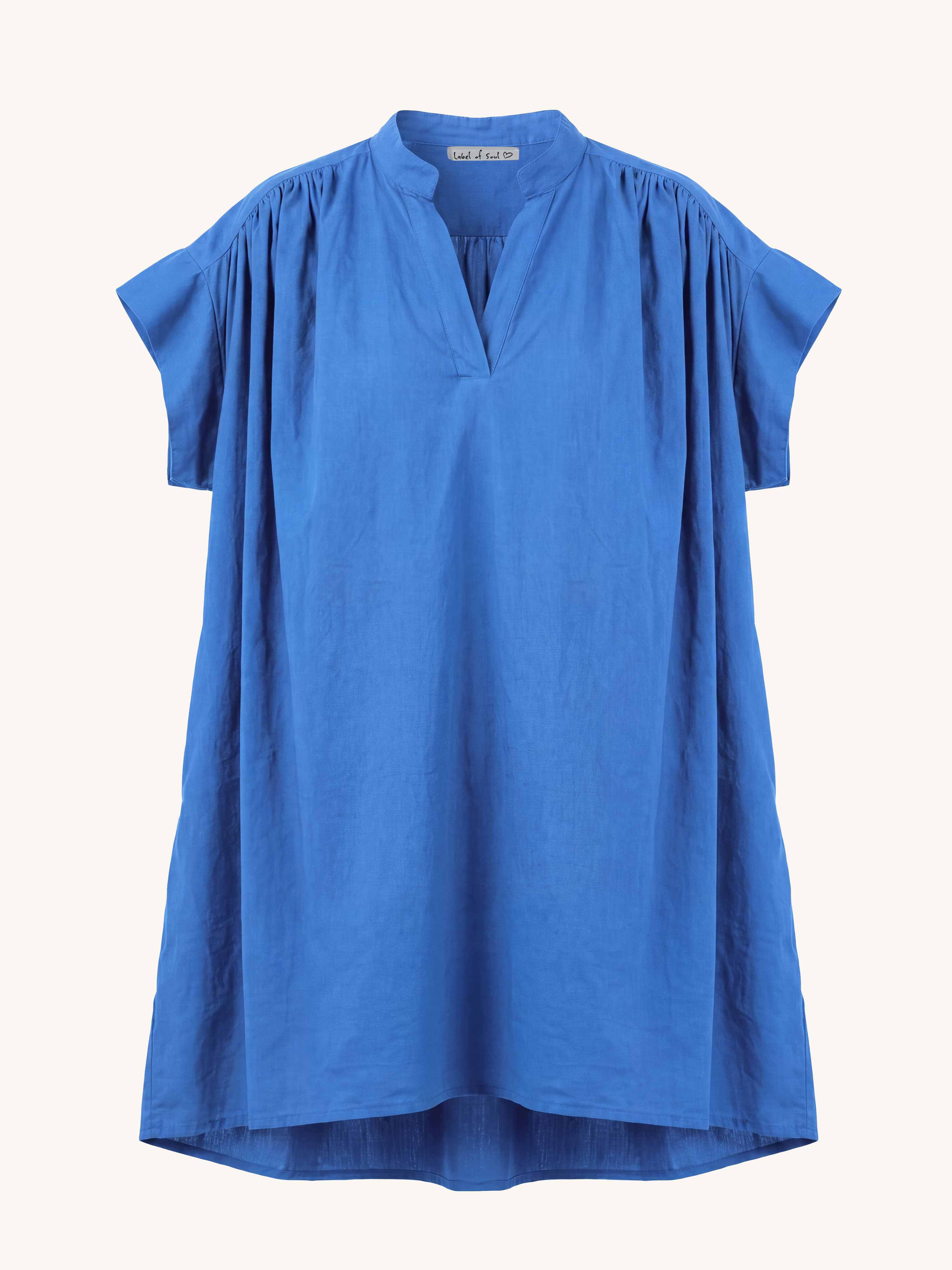 Cotton Vokuhila Oversize Tunika Midi mit Taschen - Royalblau