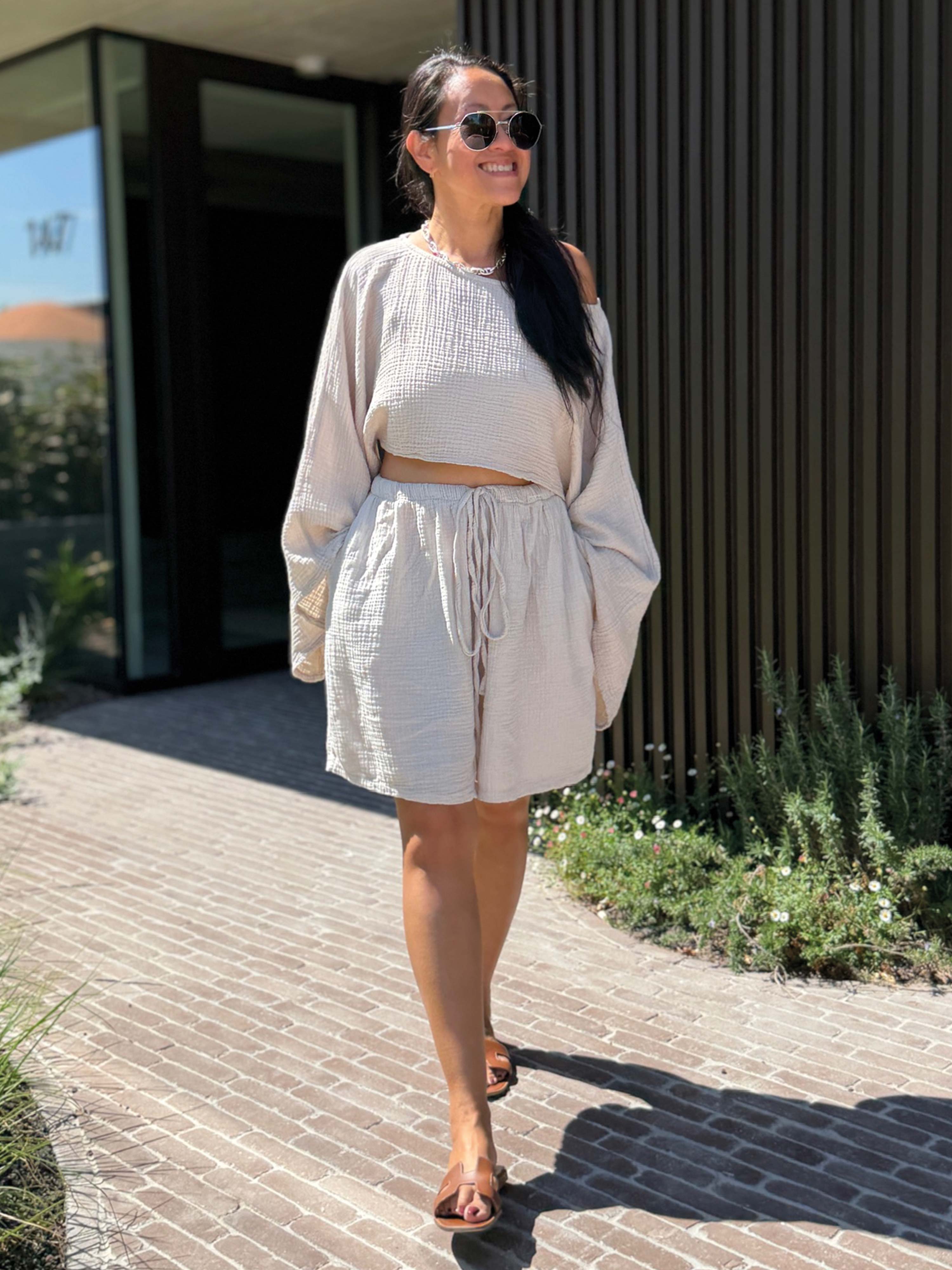 Musselin Cropped Bluse - ARTA - PETITE - Beige