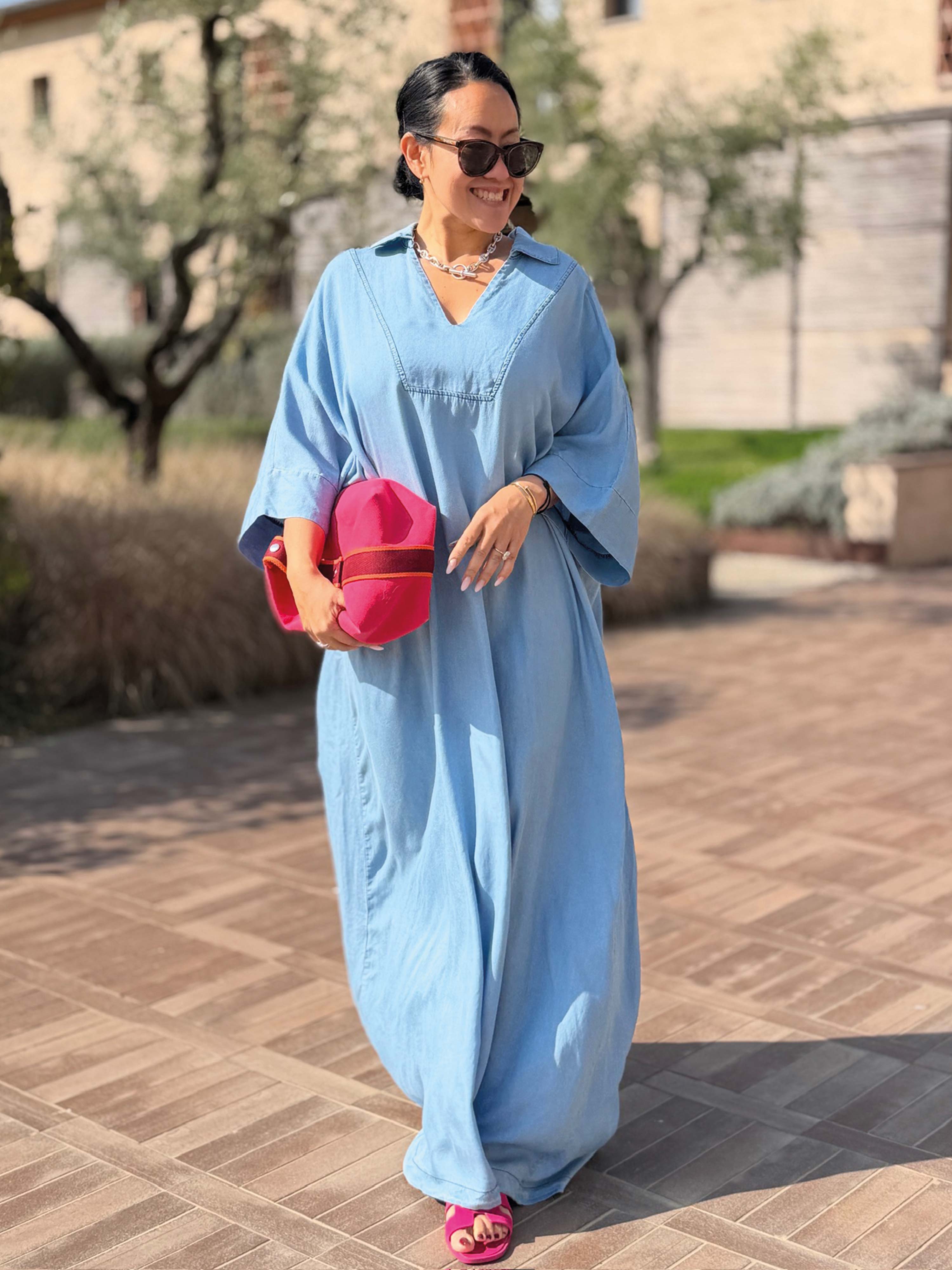 Lyocell Oversize Hemd Tunika Long - Blue