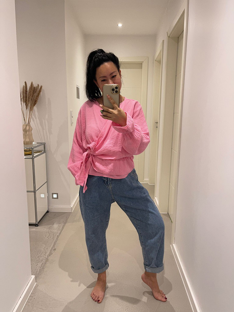 HS-8416-Rosa-2 Musselin Wickelbluse - Rosa