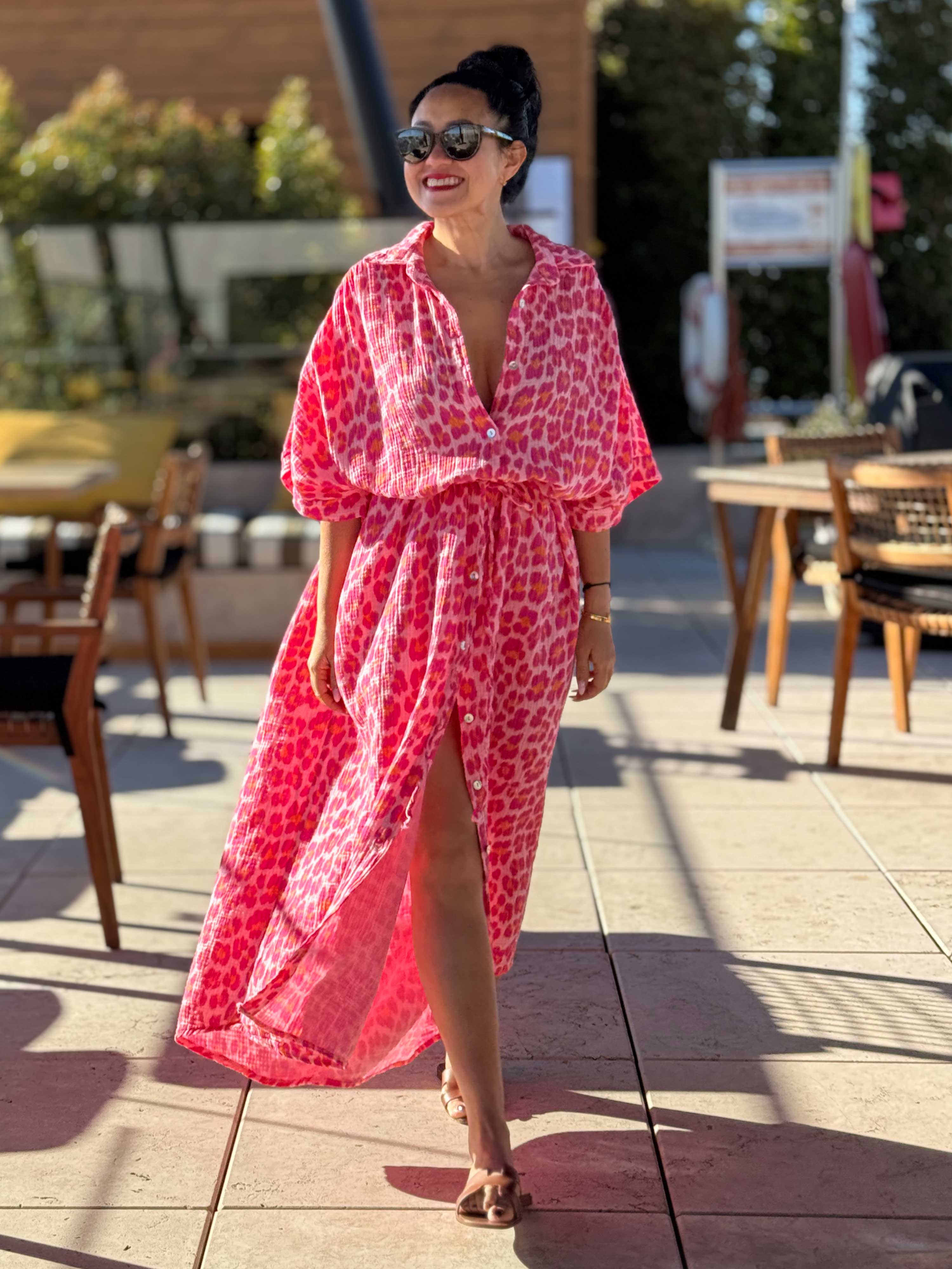 Musselin Oversize Kurzarm Blusenkleid - CAPRI - Leo Juicy