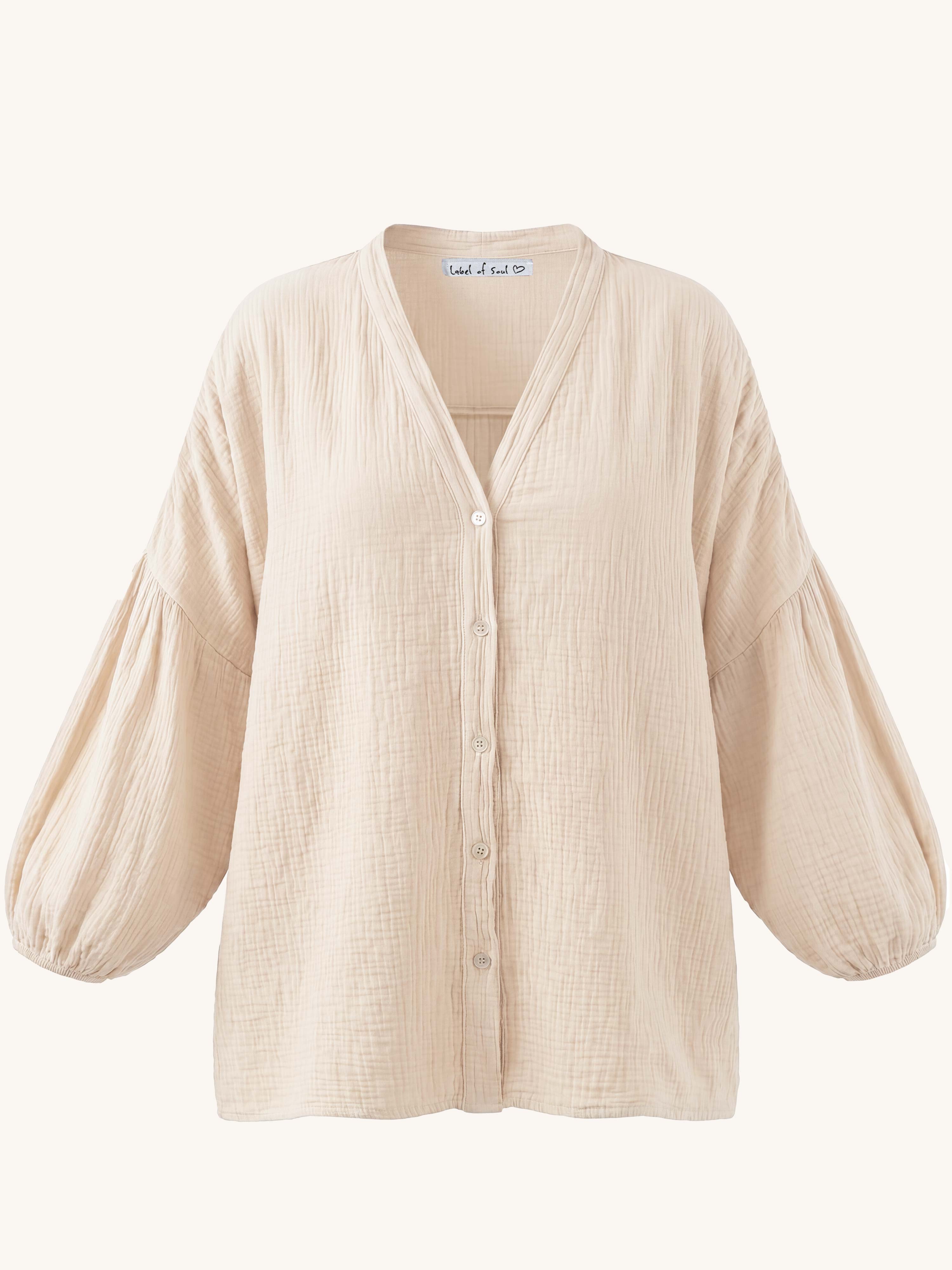 Musselin Oversize Bluse mit V-Ausschnitt - Vanille