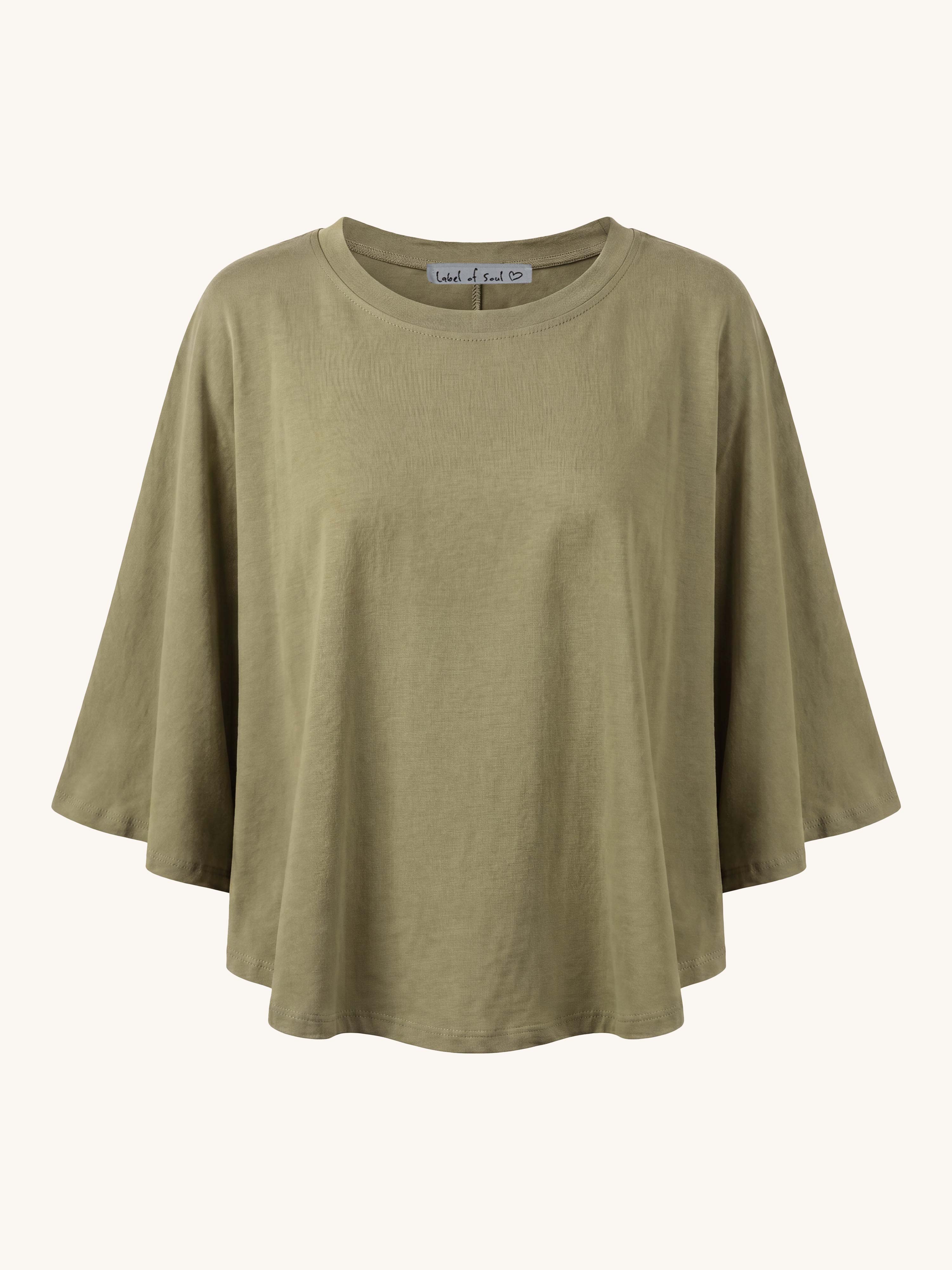 Basic Oversize Kurzarm Poncho Shirt - Olive