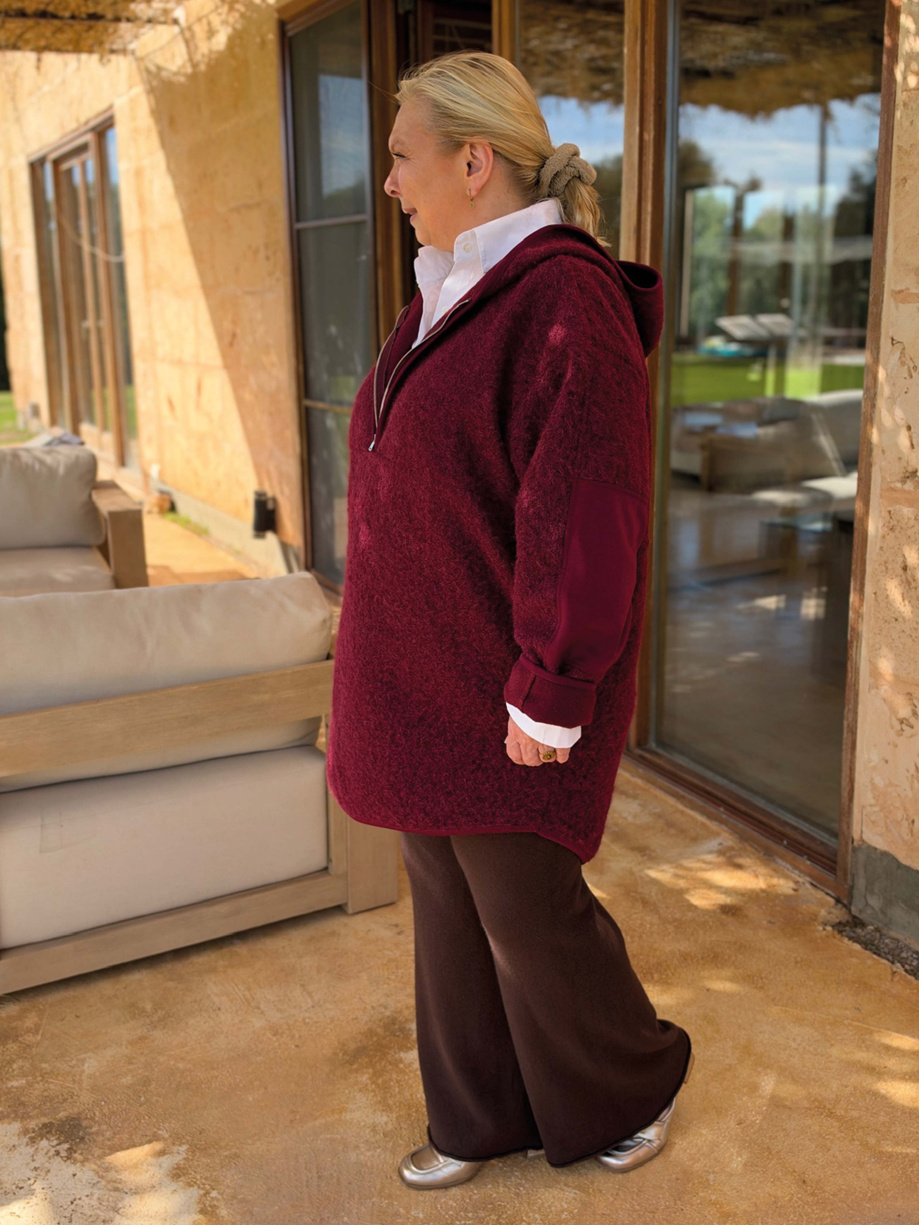 Unisex Oversize Hoodie Halfzip - HENRY - Burgundy