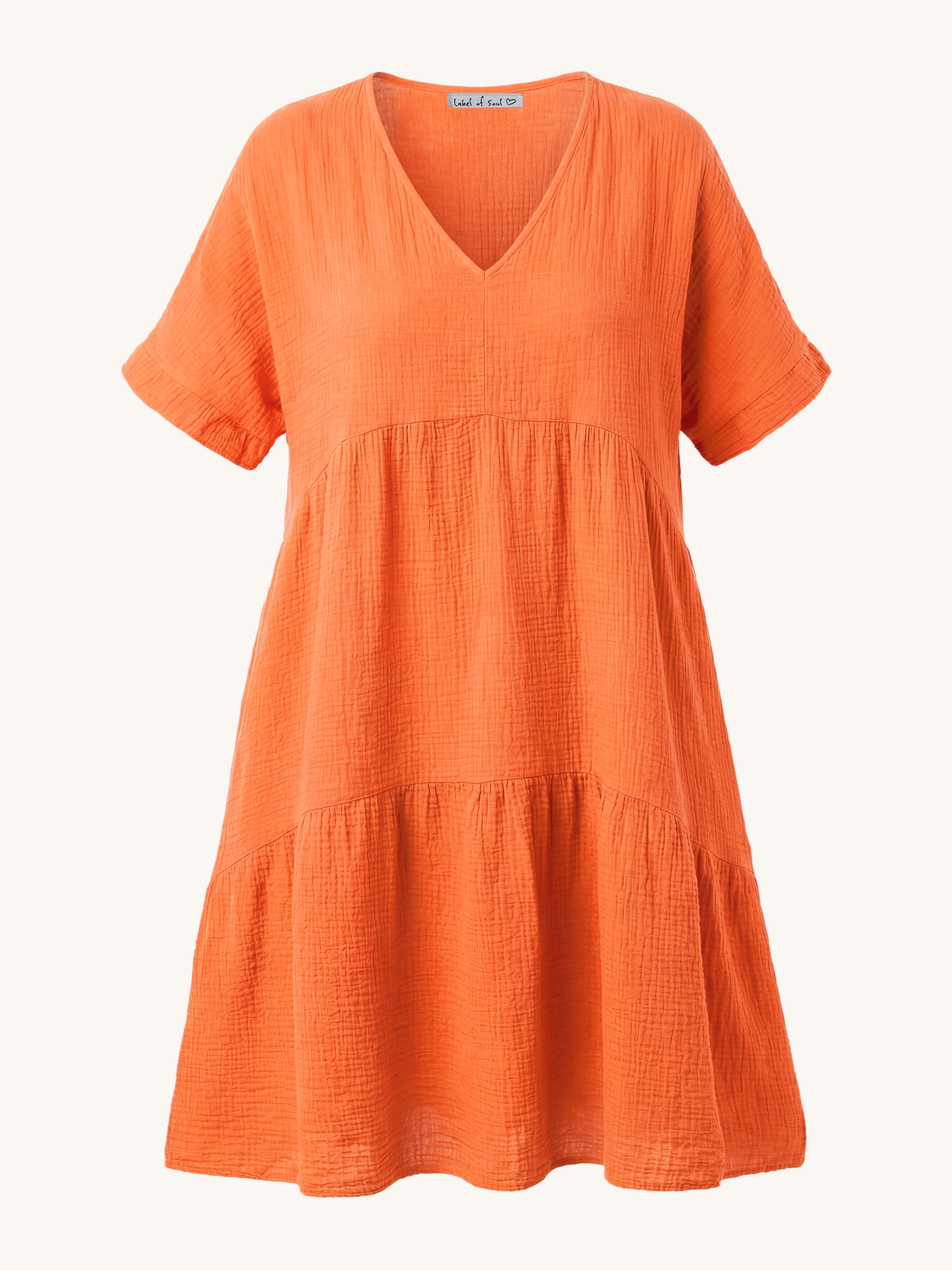 Musselin Tunika Long mit V-Ausschnitt - Sunset Orange