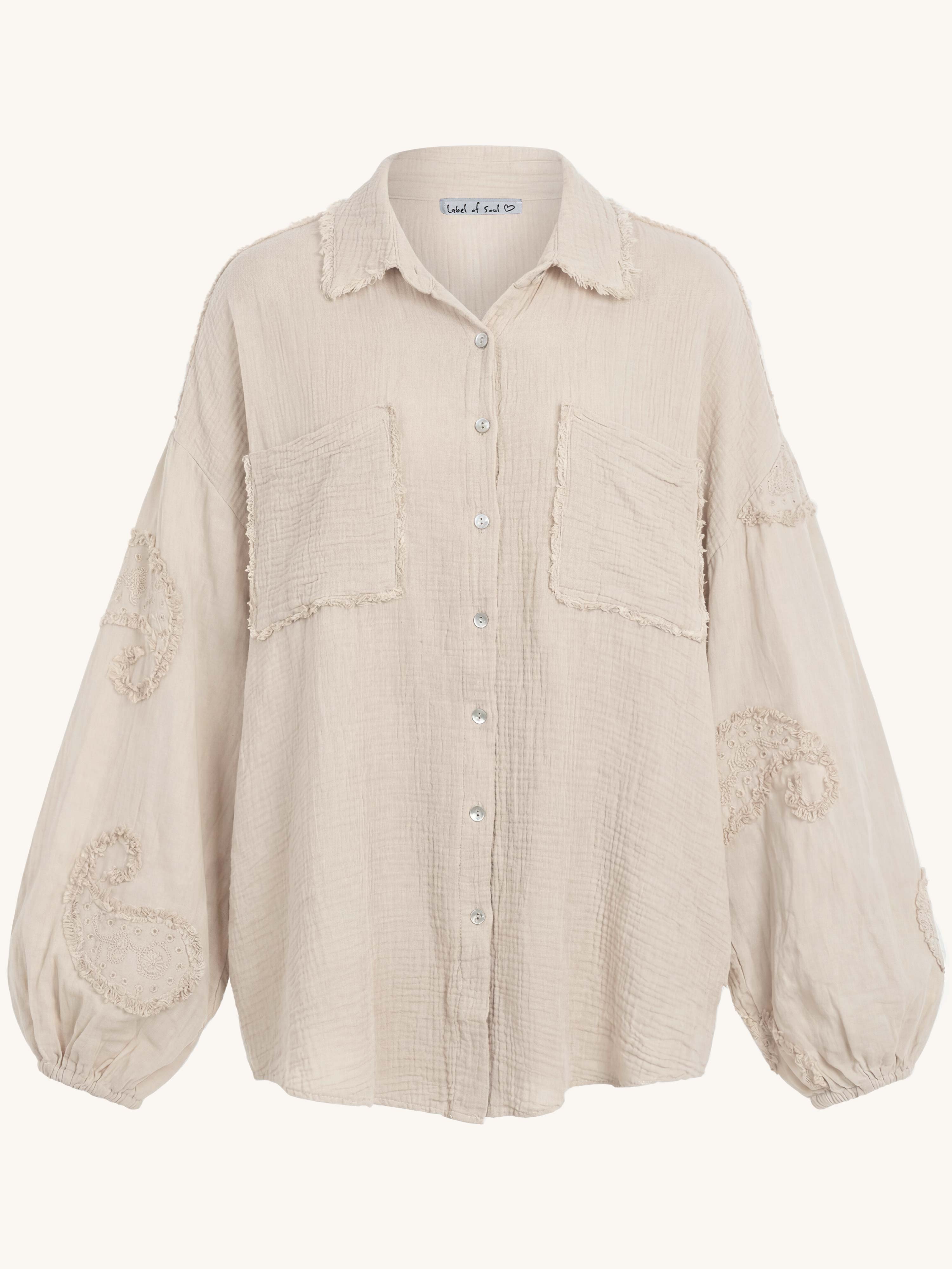 Musselin Used-Look Bluse - MOANA - Beige
